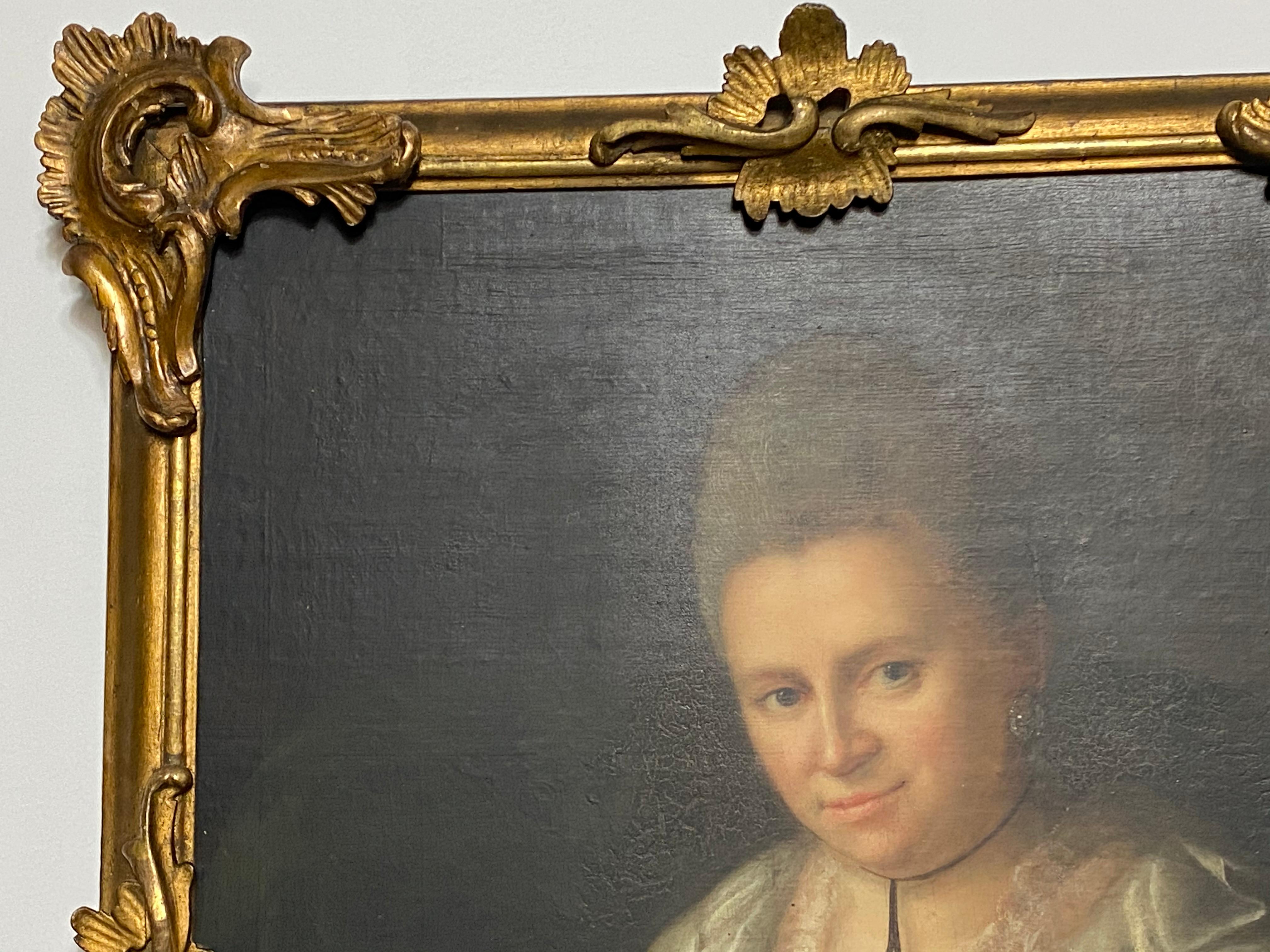 18th Century French Oil Painting of an Aristocratic Woman In Good Condition For Sale In San Francisco, CA