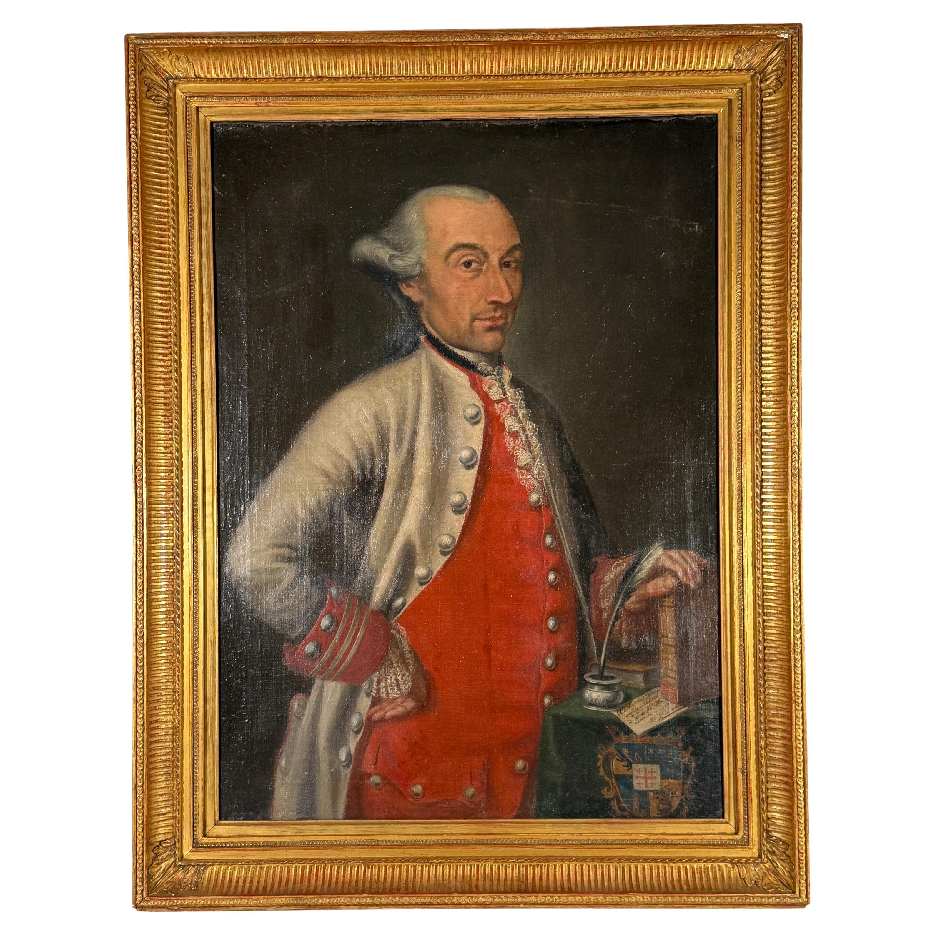 Dipinto a olio francese del XVIII secolo raffigurante un nobile