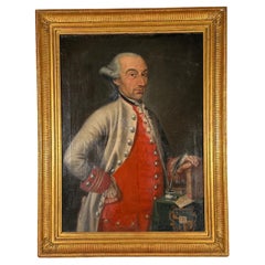 Dipinto a olio francese del XVIII secolo raffigurante un nobile
