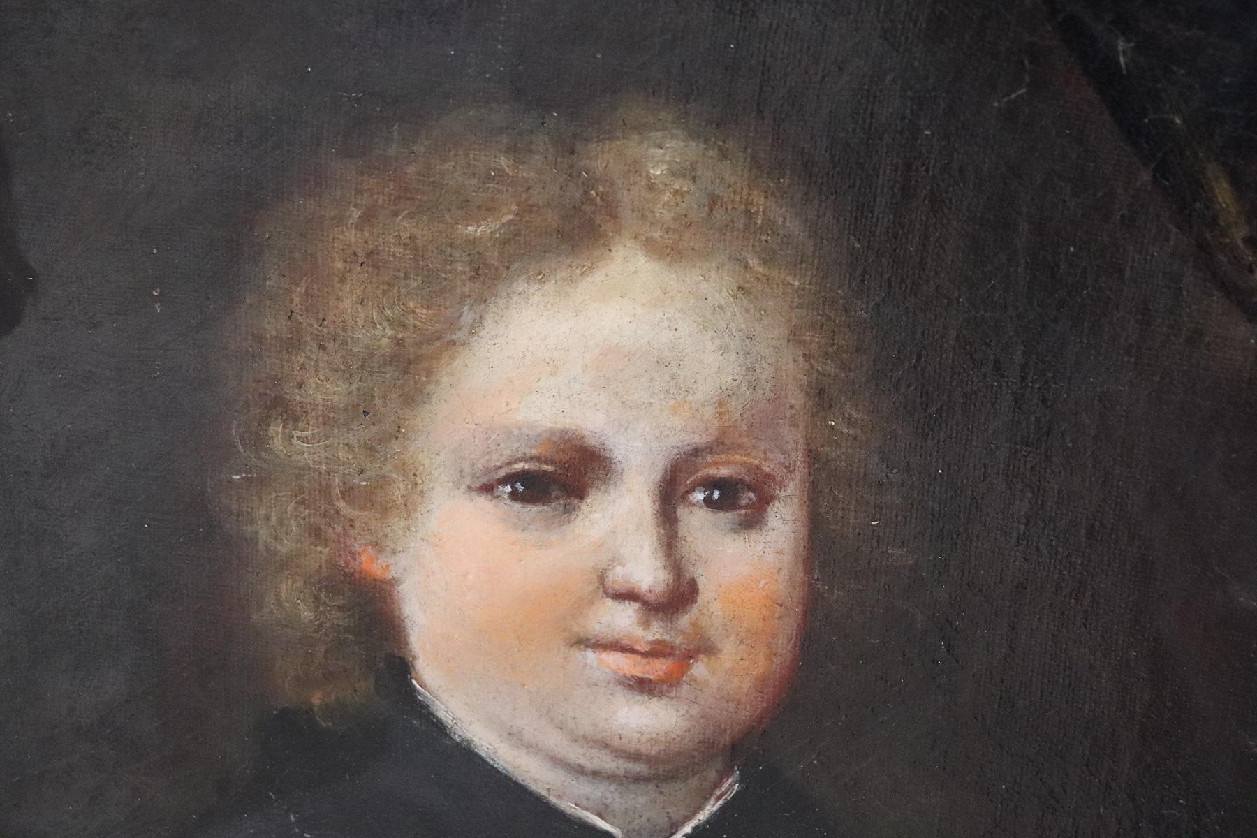 Early 18th Century 18th Century French Oil Painting on Canvas Portrait of Child with Oval Frame