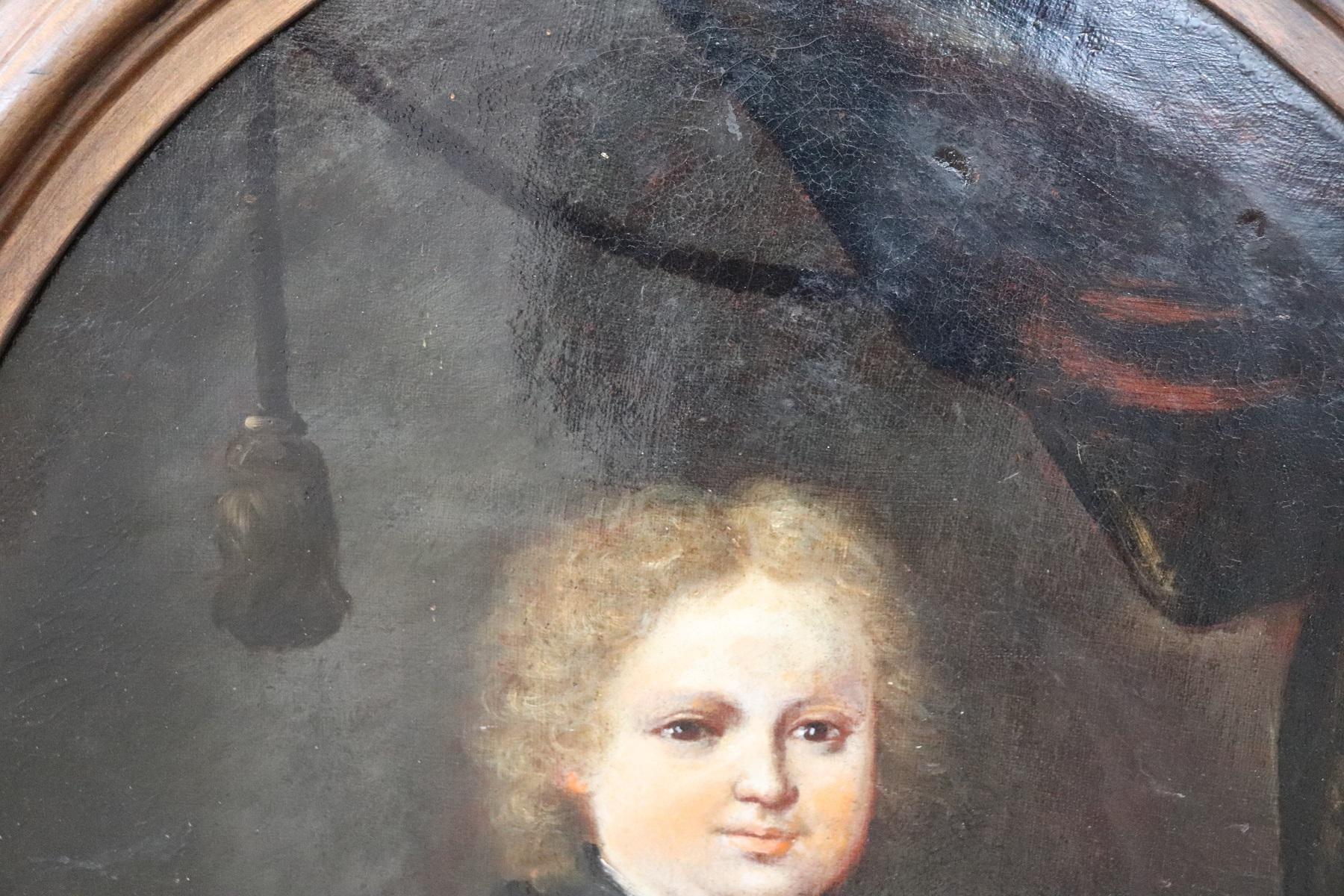 18th Century French Oil Painting on Canvas Portrait of Child with Oval Frame 2