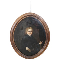 18th Century French Oil Painting on Canvas Portrait of Child with Oval Frame