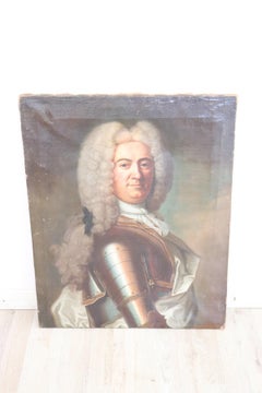 18th Century French Oil Painting Portrait of a Noble Man with Armor