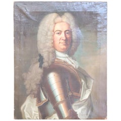 18th Century French Oil Painting Portrait of a Noble Man with Armor