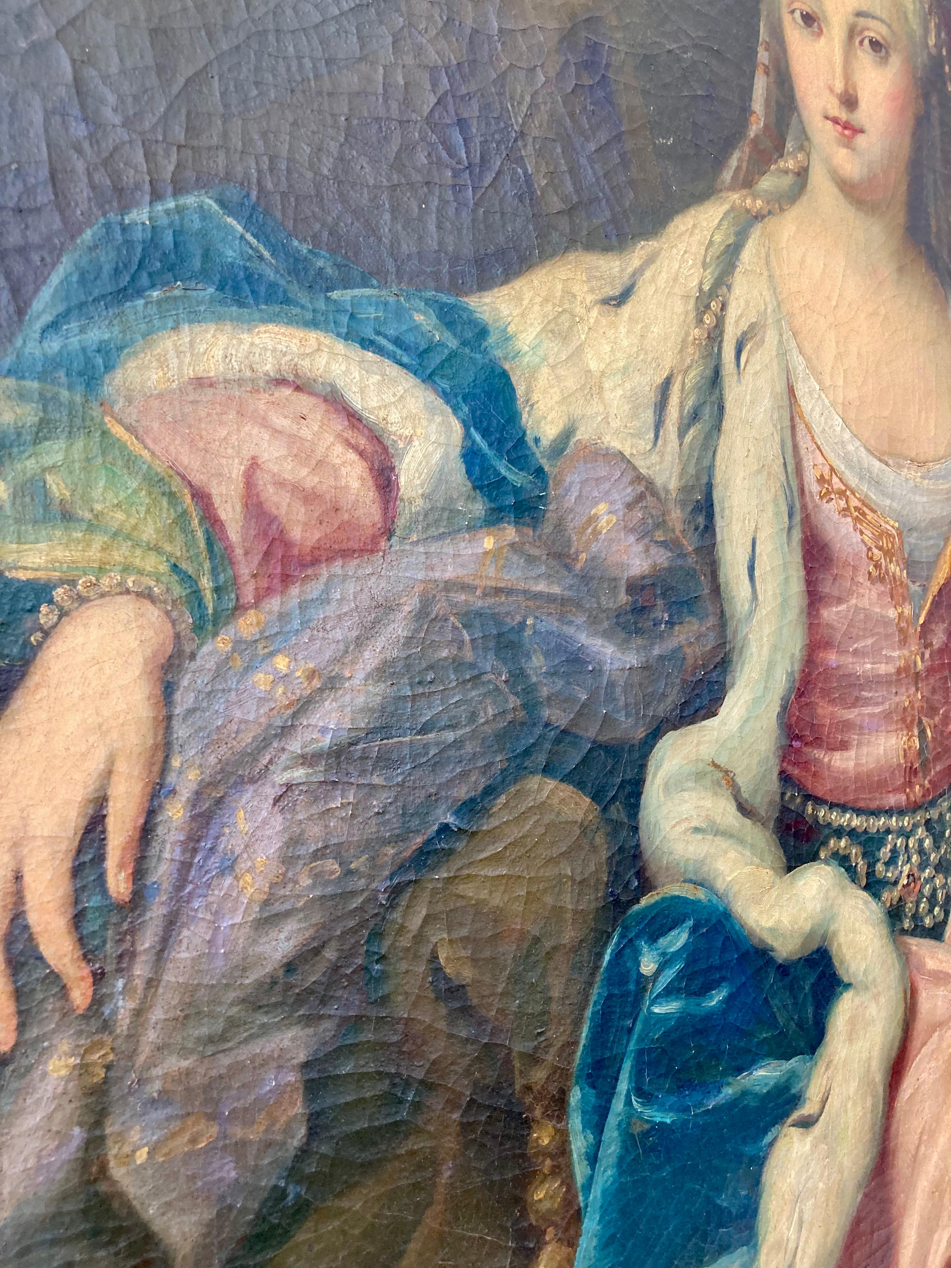 Peinture de portrait de noble femme du 18e siècle, de style French Old Master, grandeur nature, 3/4 de longueur 8