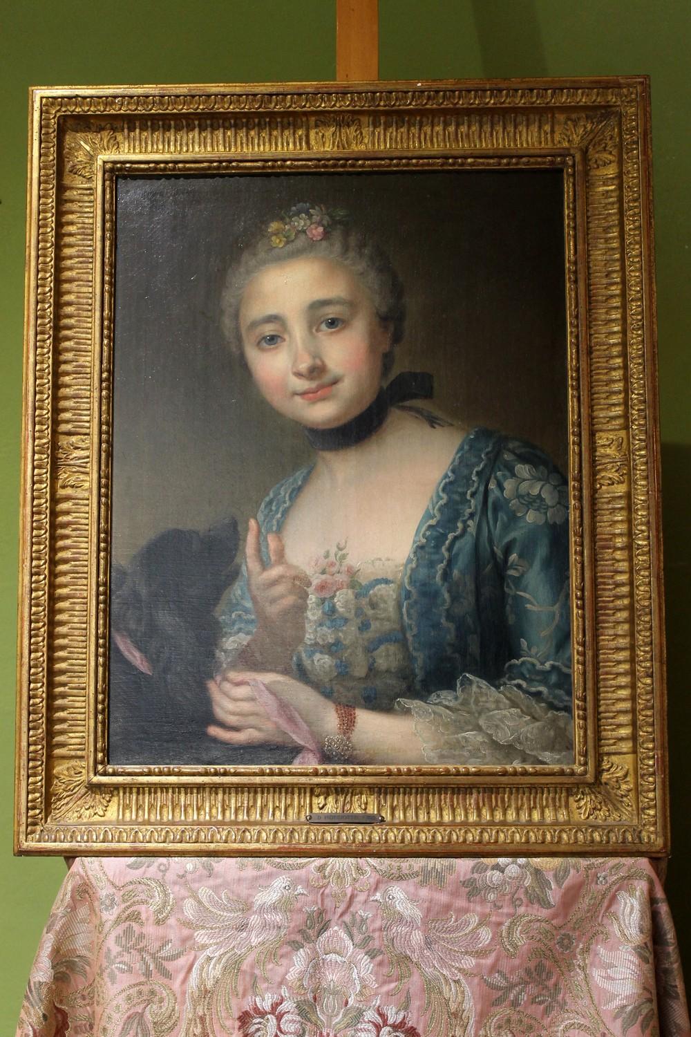 18th Century French Old Master Painting Young Lady Oil on Canvas Portrait, 1760 2