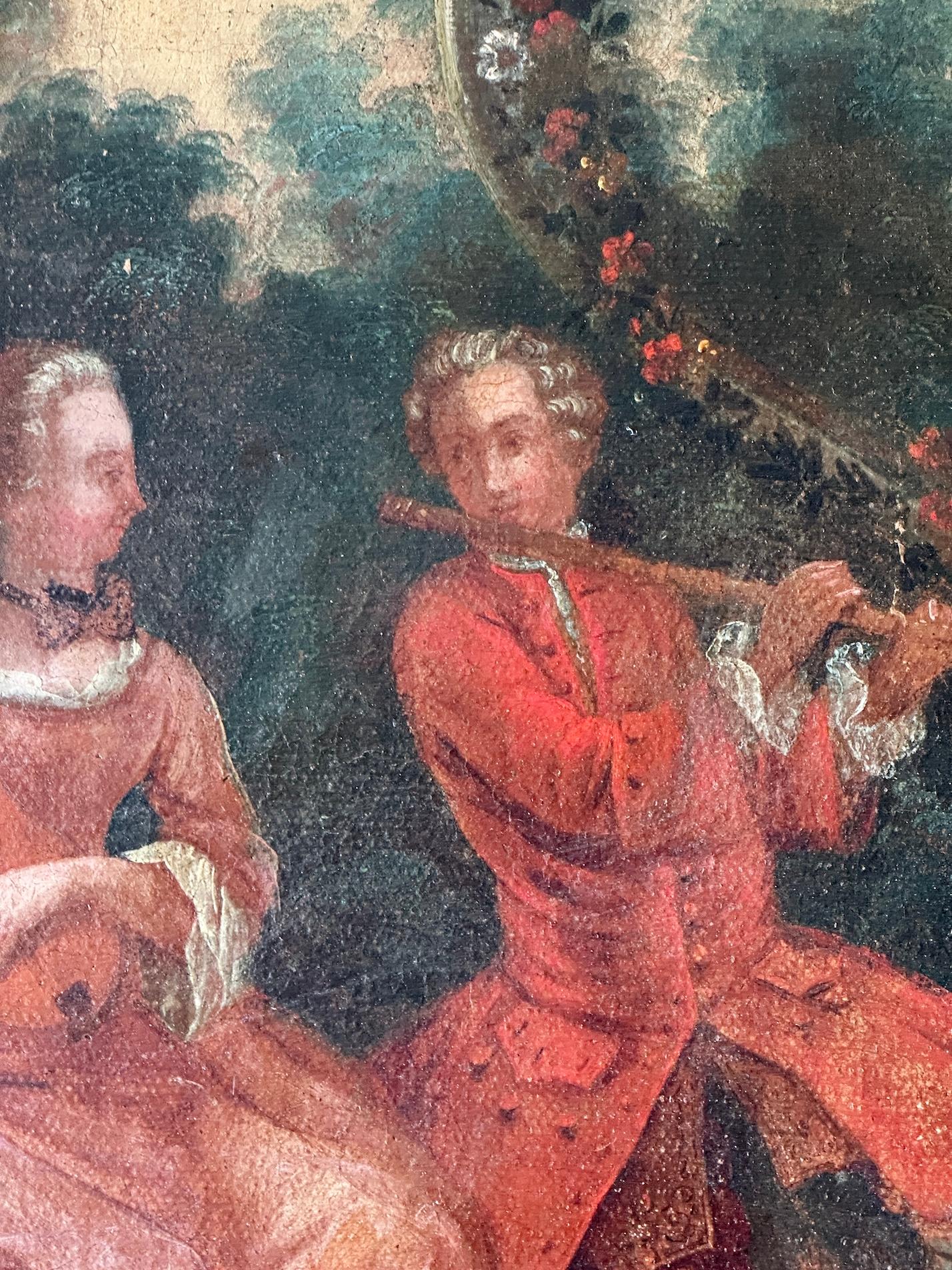 18th century French Garden or Féte a Bride and musicians  playing music - Painting by 18th Century French Old Master