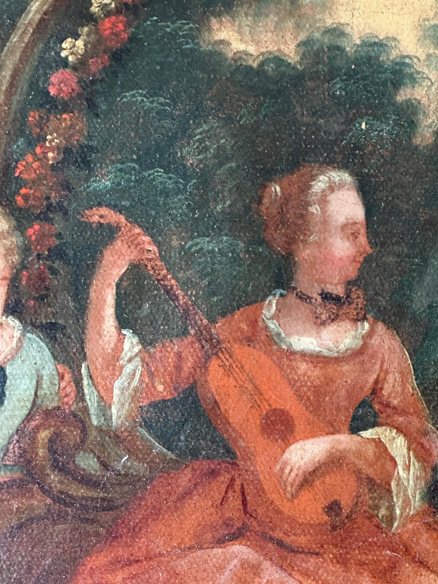 18th century French Garden or Féte a Bride and musicians  playing music - Old Masters Painting by 18th Century French Old Master