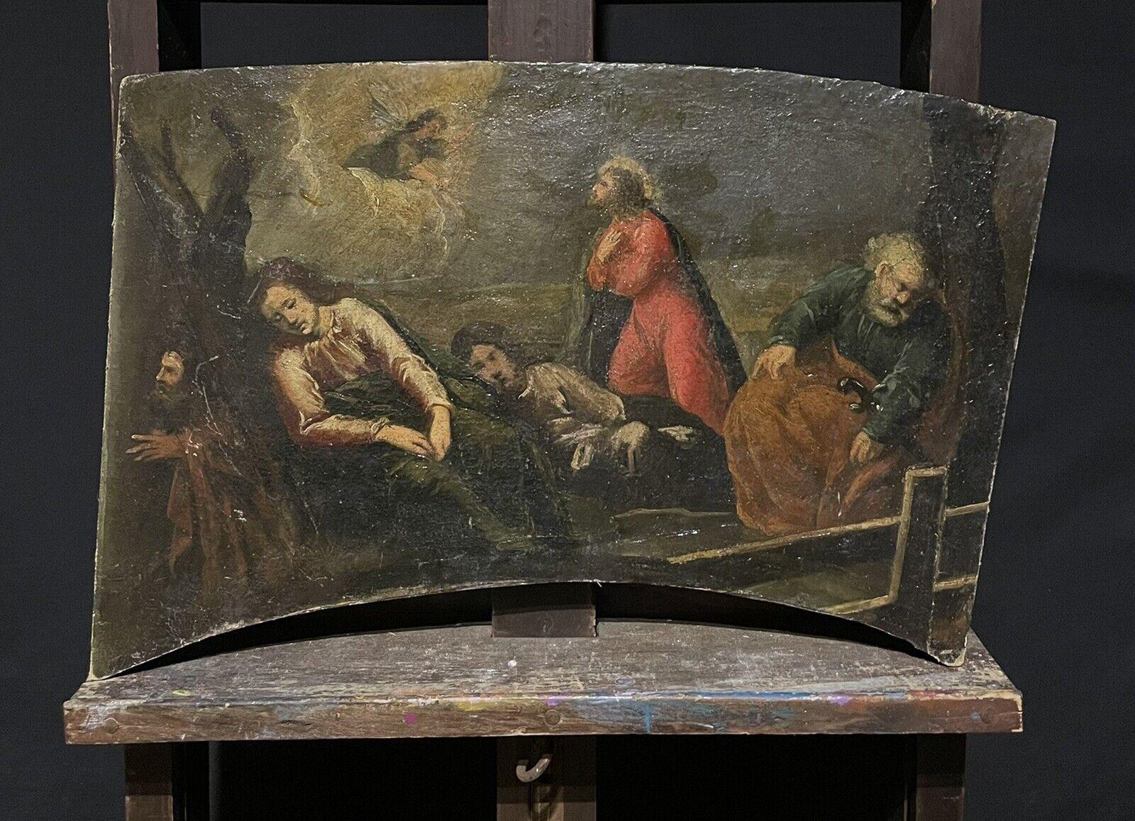 French Old Master El huerto de Getsemaní Panel de forma inusual - Painting de 18th Century French Old Master