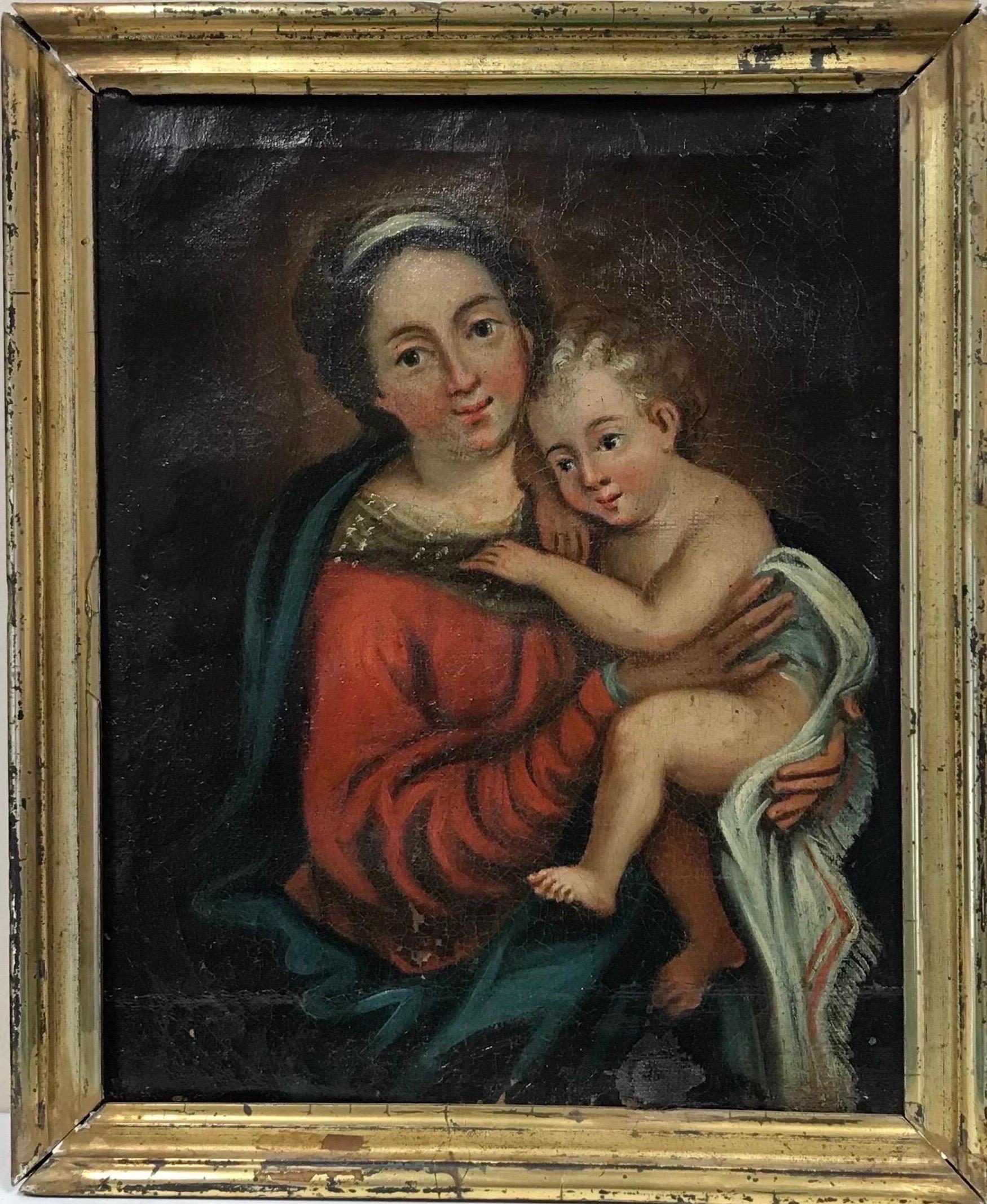 Mary & Jesus, peinture à l'huile sur toile de maître ancien français du 18e siècle - Painting de 18th Century French Old Master