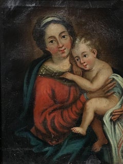 Antique Mary & Jesus, 18th Century French Old Master oil painting on canvas