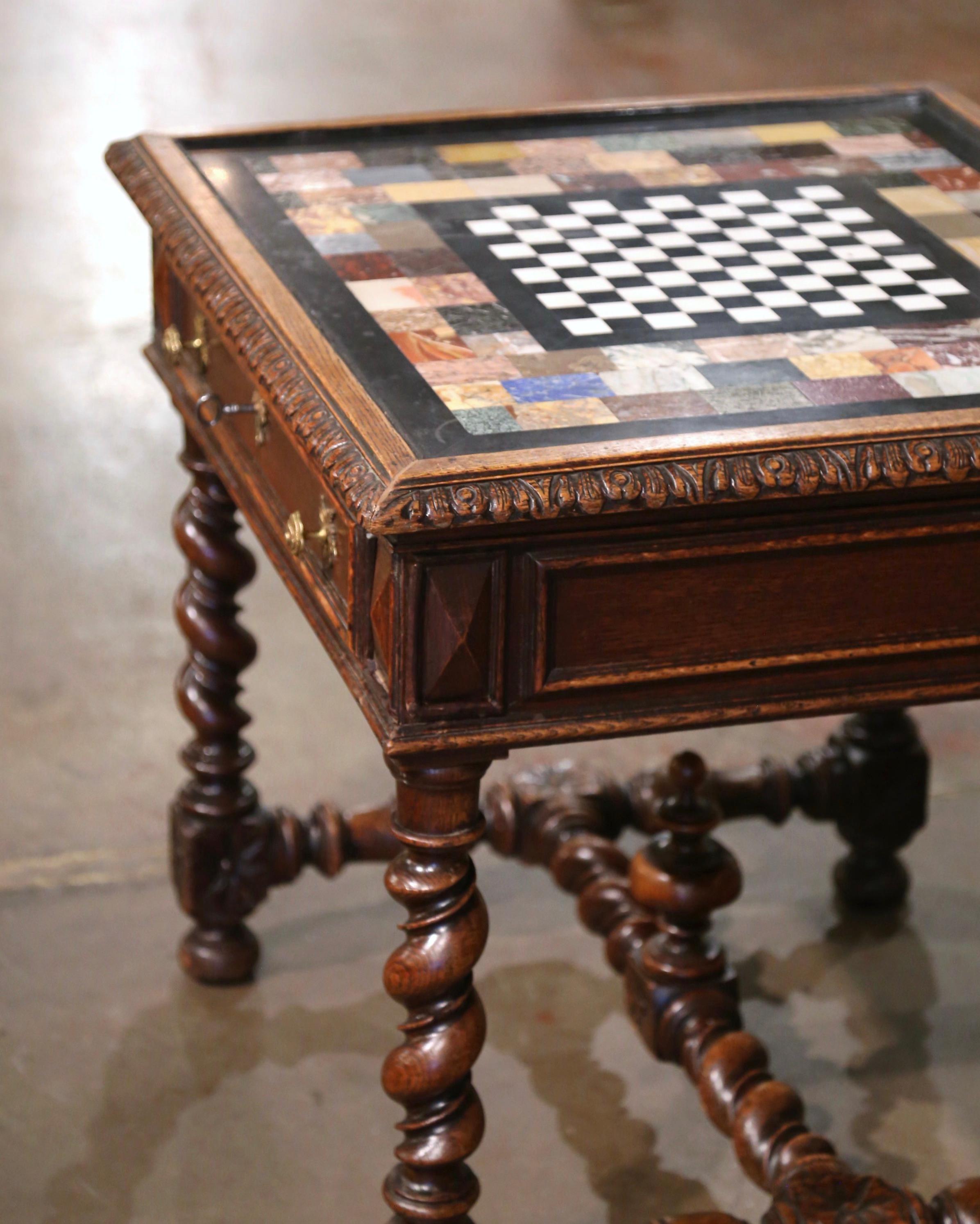 Französischer Schach- und Checker-Spieltisch aus geschnitzter Eiche mit Onyx und Marmorplatte aus dem 18. Jahrhundert  im Angebot 11
