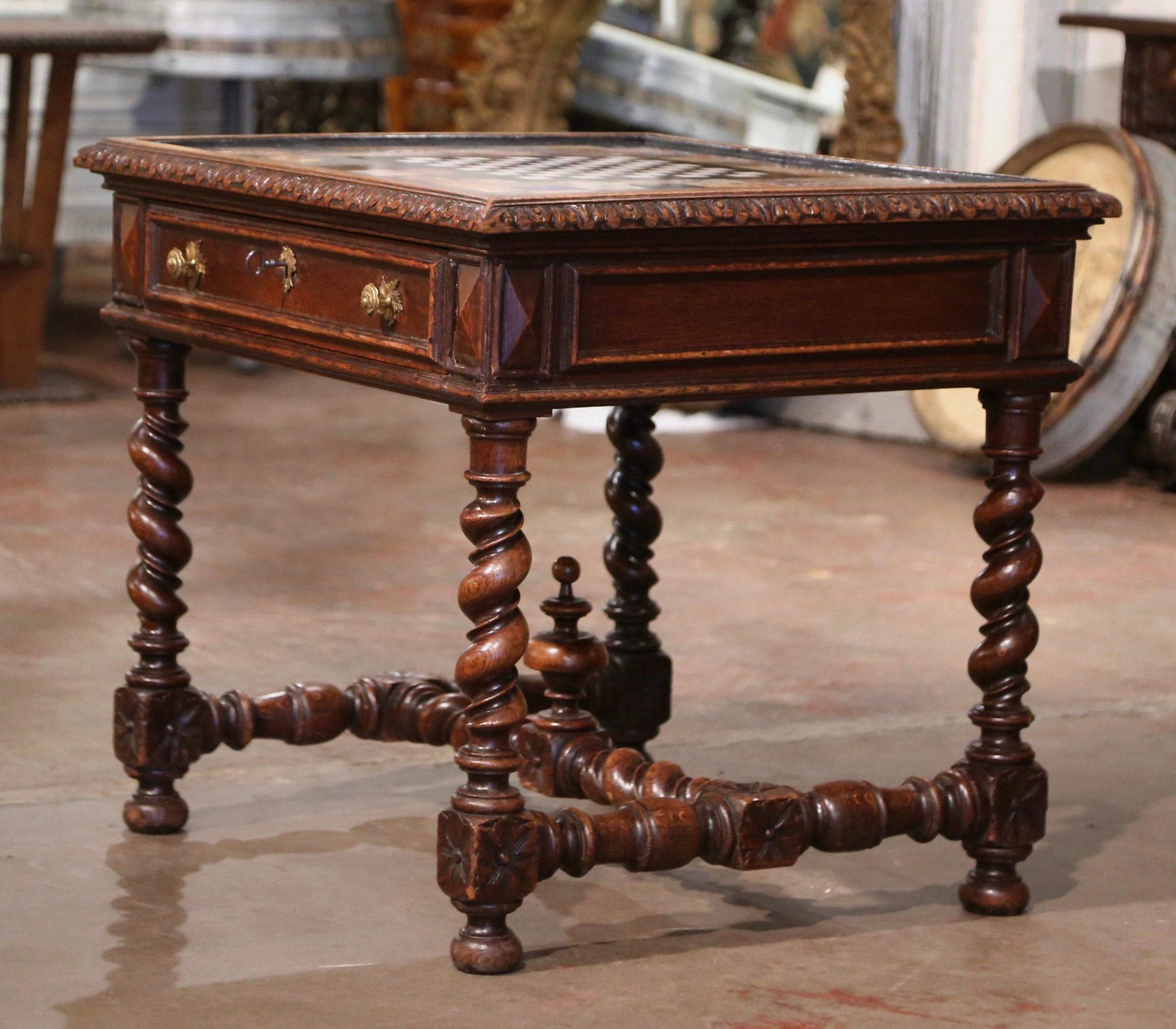 18th Century French Onyx and Marble Top Carved Oak Chess and Checker Game Table  For Sale 12