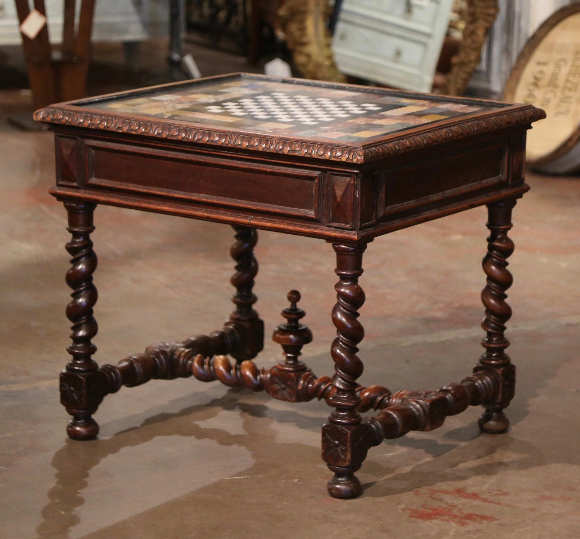18th Century French Onyx and Marble Top Carved Oak Chess and Checker Game Table  For Sale 13