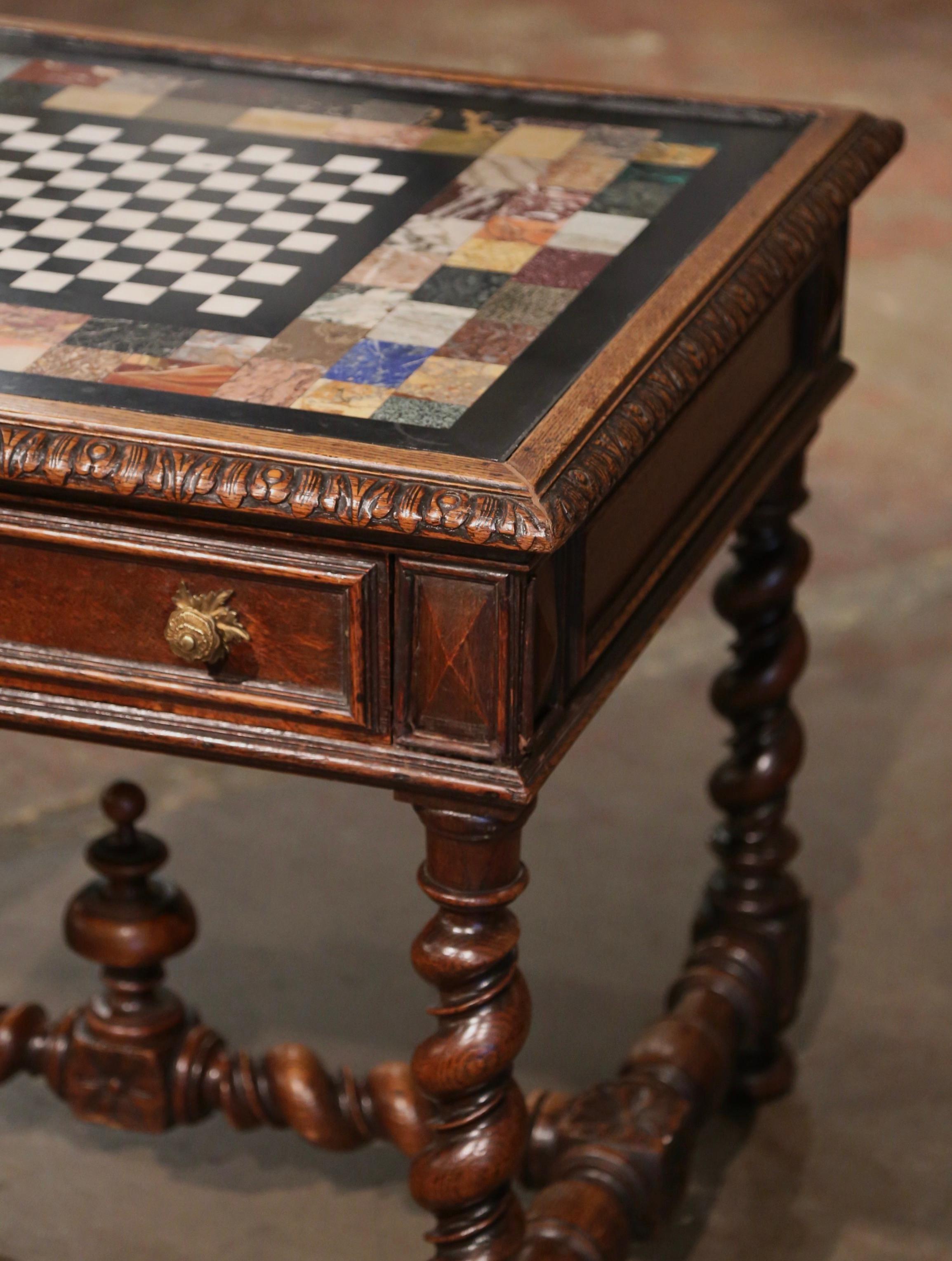 Französischer Schach- und Checker-Spieltisch aus geschnitzter Eiche mit Onyx und Marmorplatte aus dem 18. Jahrhundert  im Zustand „Hervorragend“ im Angebot in Dallas, TX