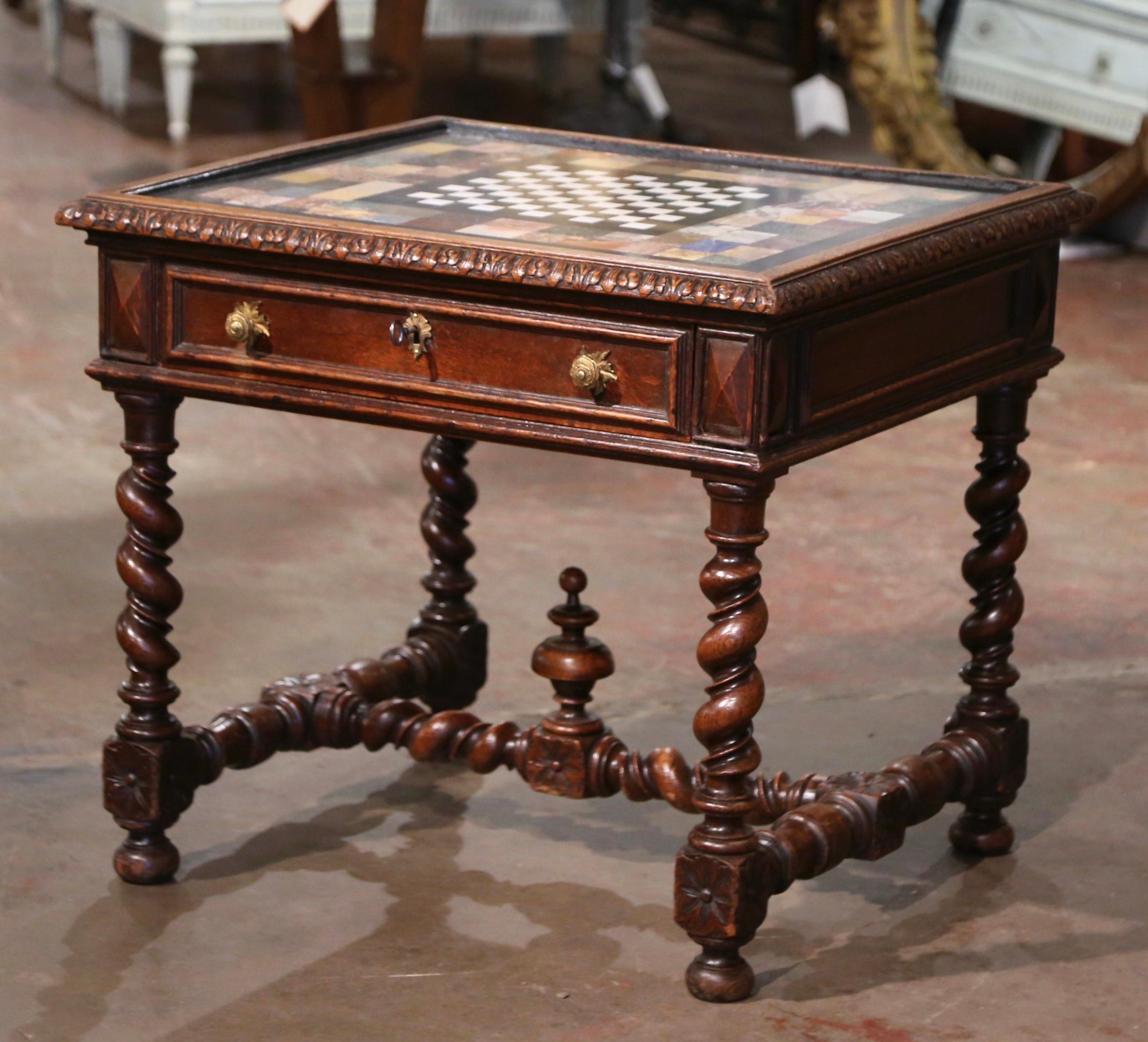 18th Century French Onyx and Marble Top Carved Oak Chess and Checker Game Table  For Sale 1