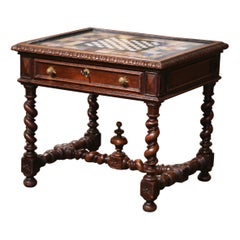 18th Century French Onyx and Marble Top Carved Oak Chess and Checker Game Table