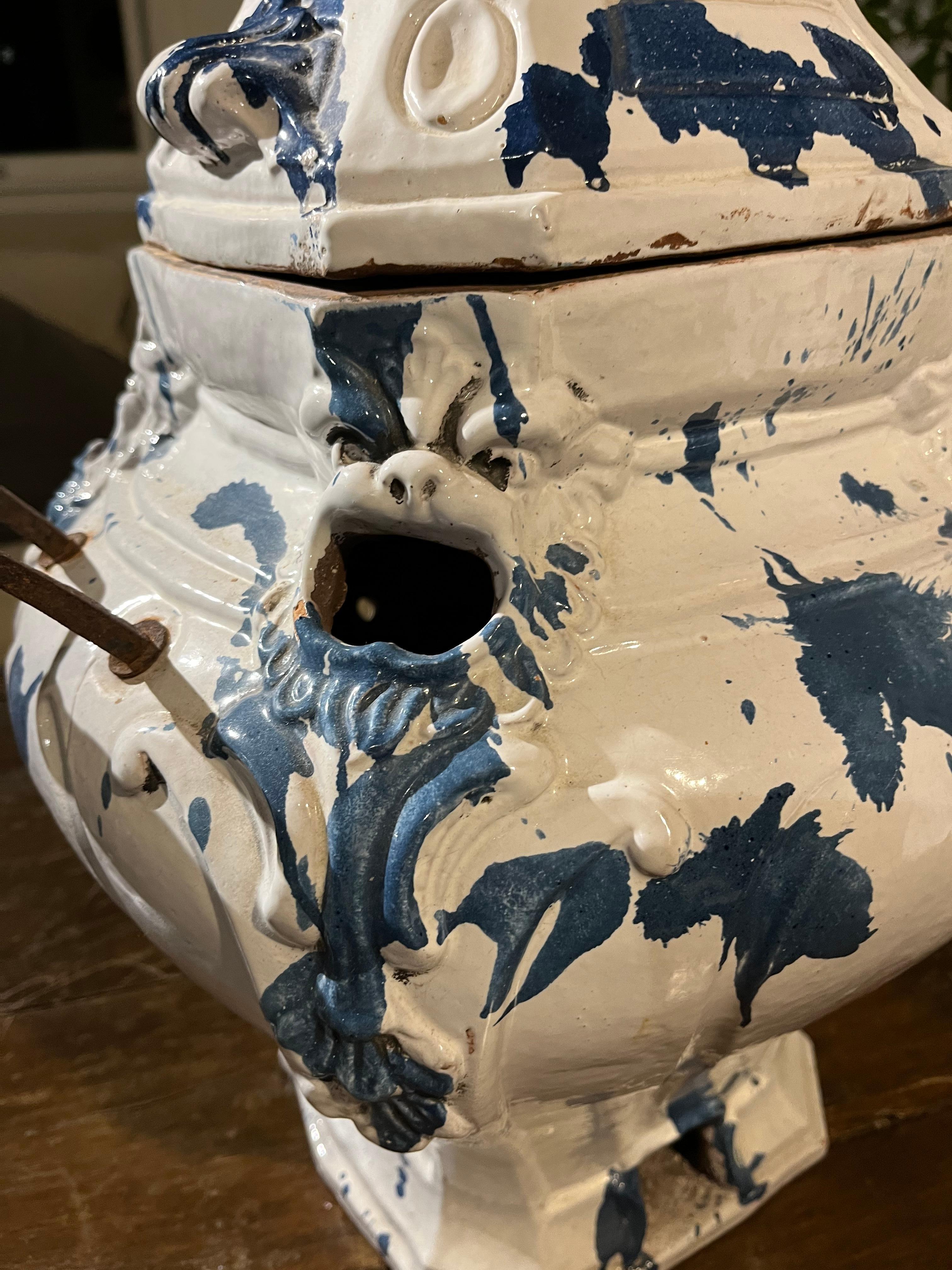 18th Century, French or Italian, Faience Brasero Stove For Sale 9