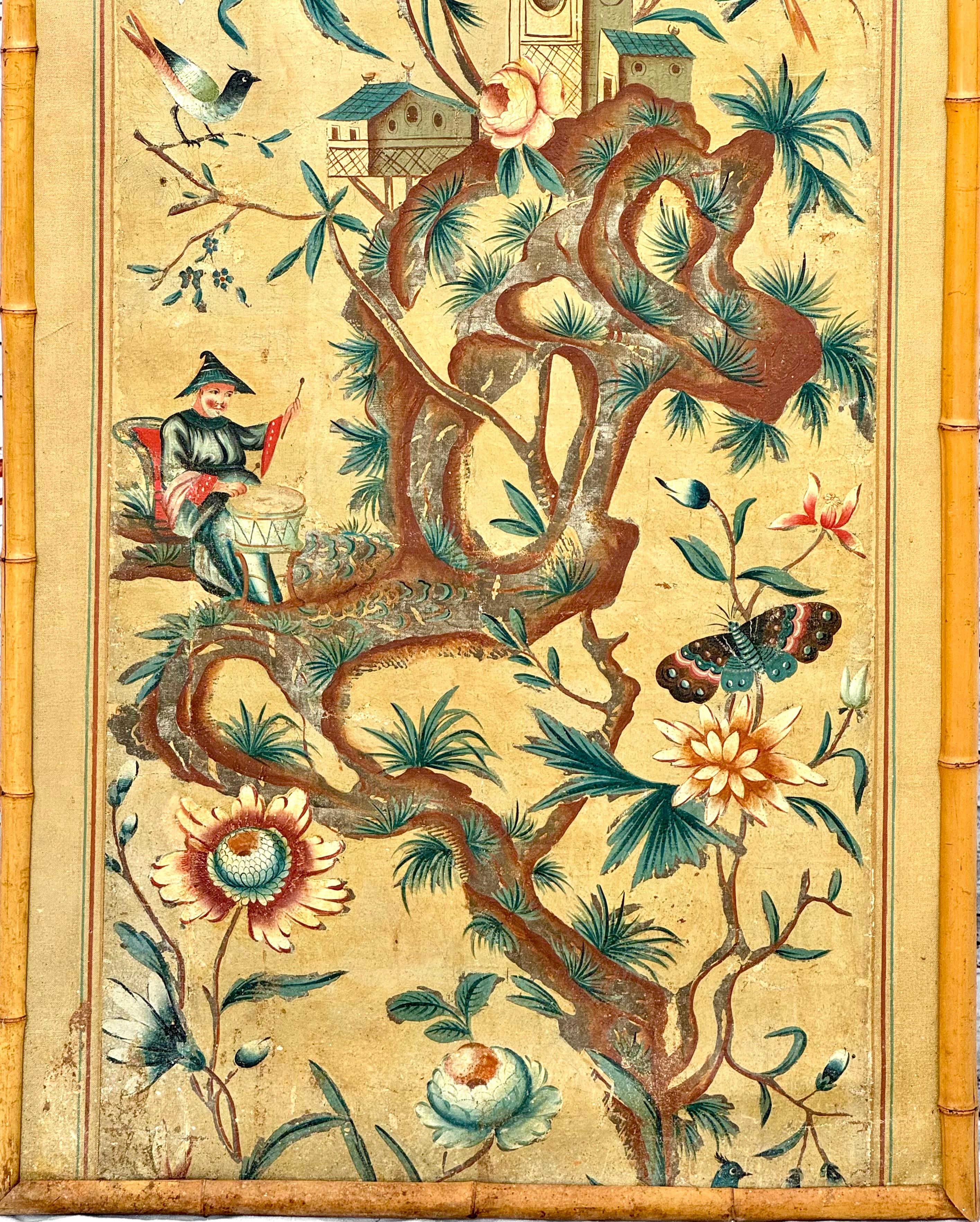 18th Century French or Italian Hand-Painted Chinoiserie Panel In Good Condition For Sale In Bradenton, FL