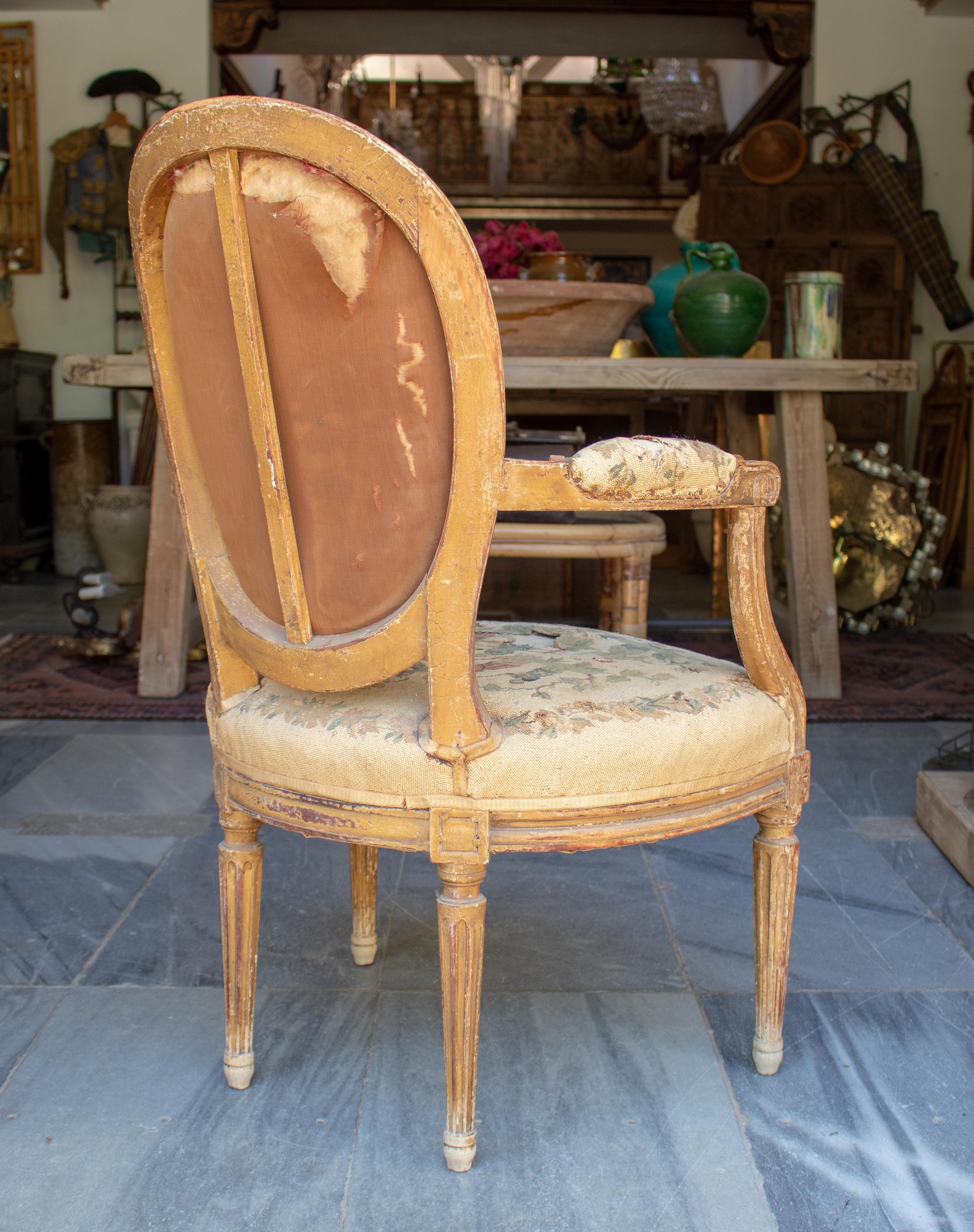 18th Century French Original Chinoiserie Tapestry Upholstered Armchair For Sale 1