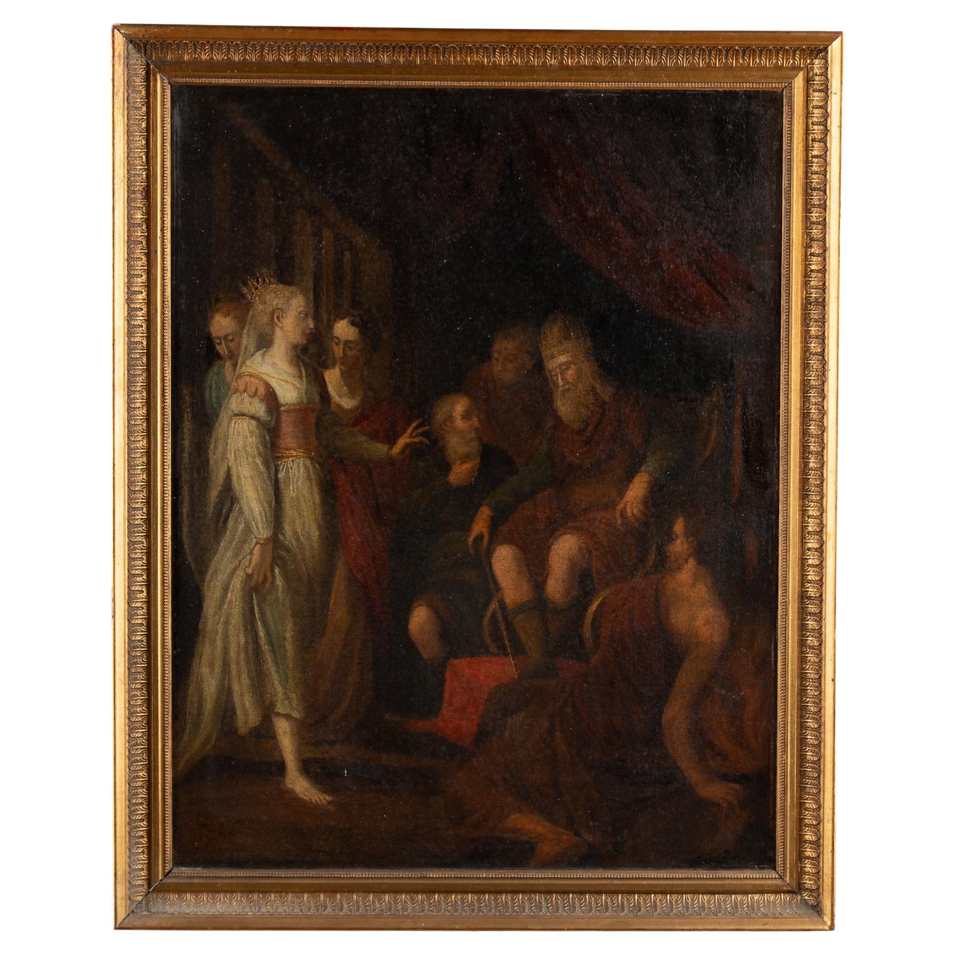 Dipinto originale olio su tela del XVIII secolo francese raffigurante un re che invecchia