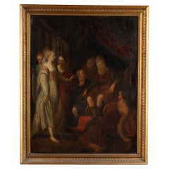 Dipinto originale olio su tela del XVIII secolo francese raffigurante un re che invecchia