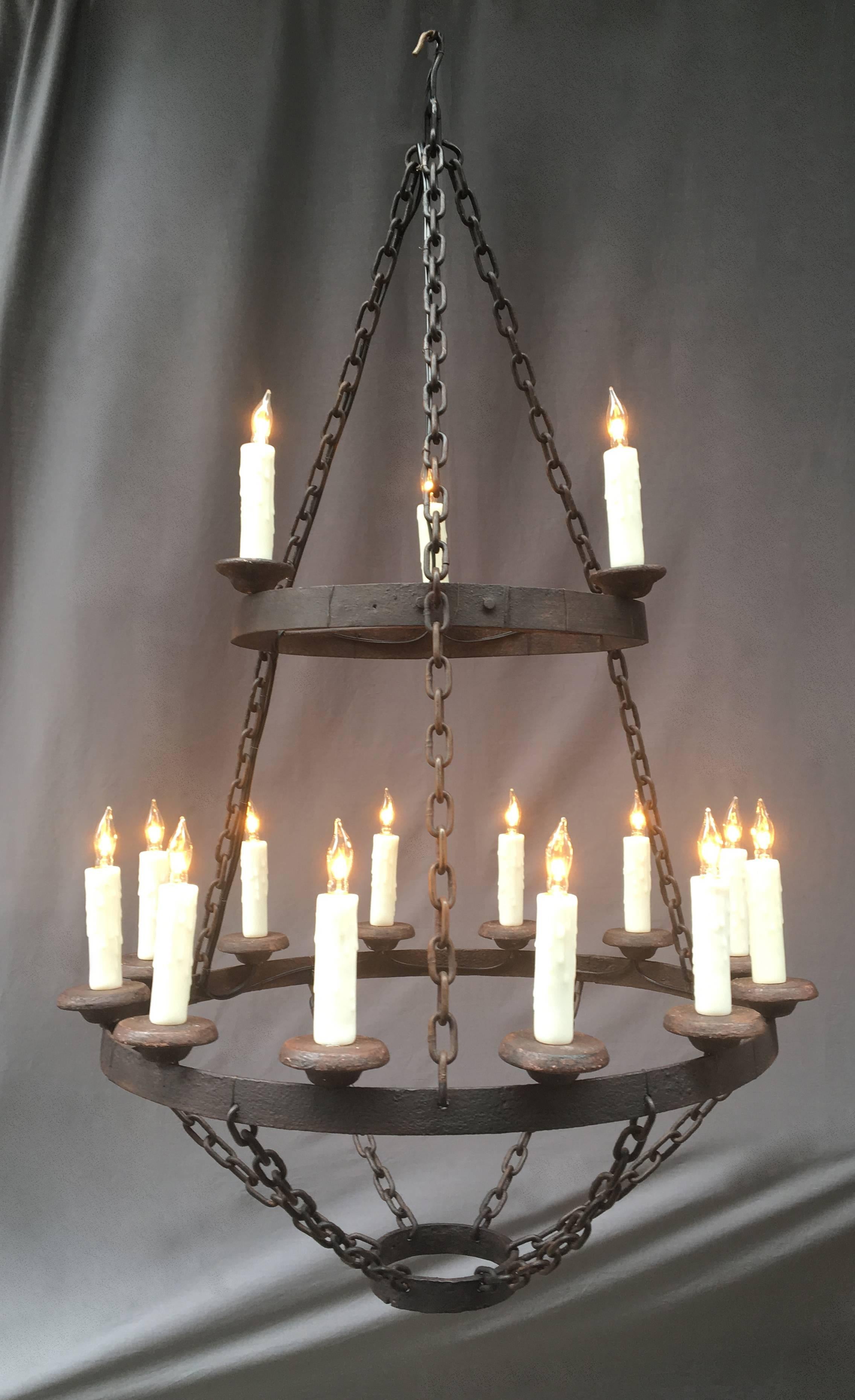 18th century French originally pricket iron chandelier.