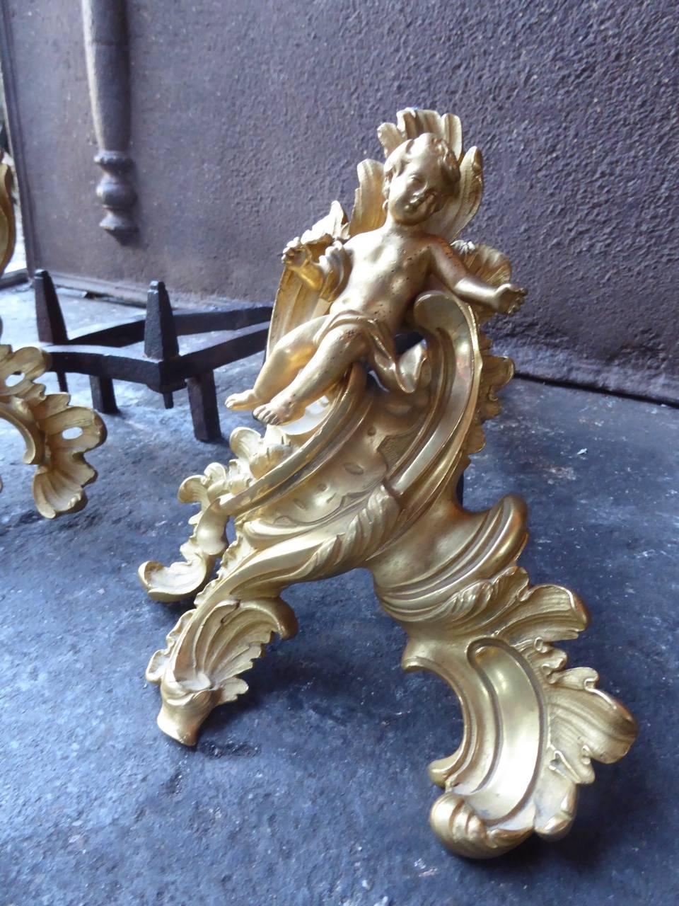 18th Century French Ormolu Louis XV Andirons For Sale 6