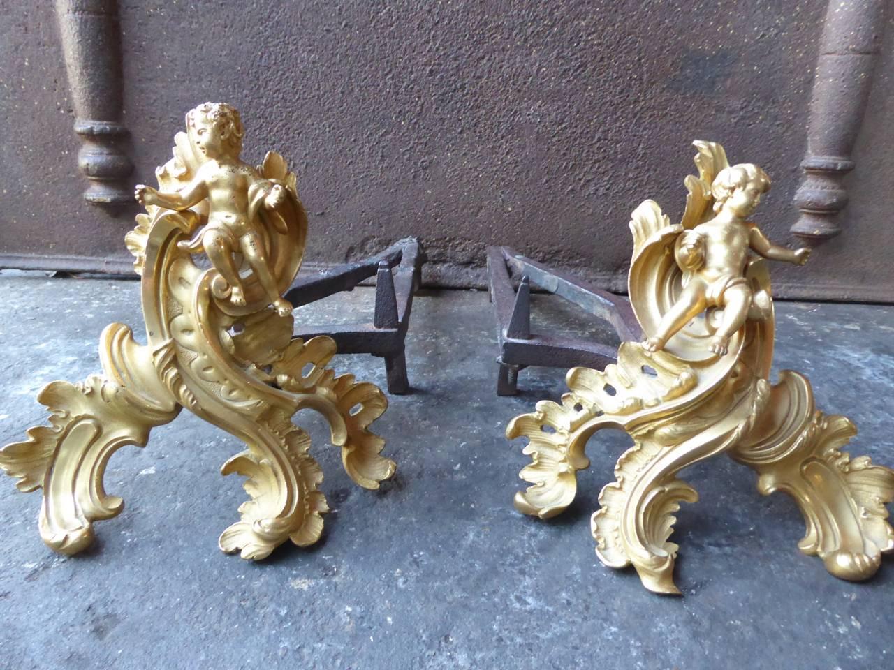 18th Century French Ormolu Louis XV Andirons For Sale 7