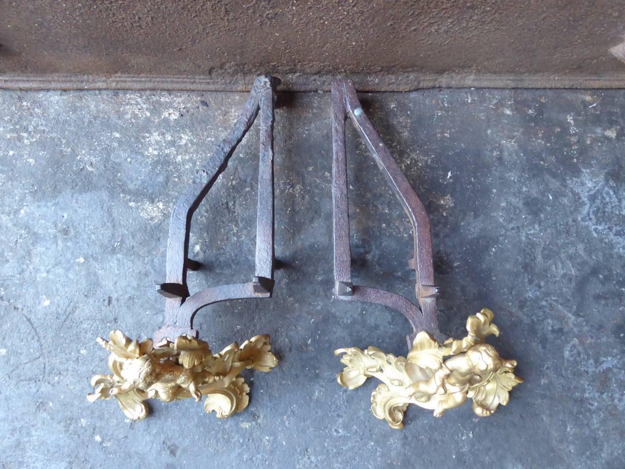 18th Century French Ormolu Louis XV Andirons For Sale 8