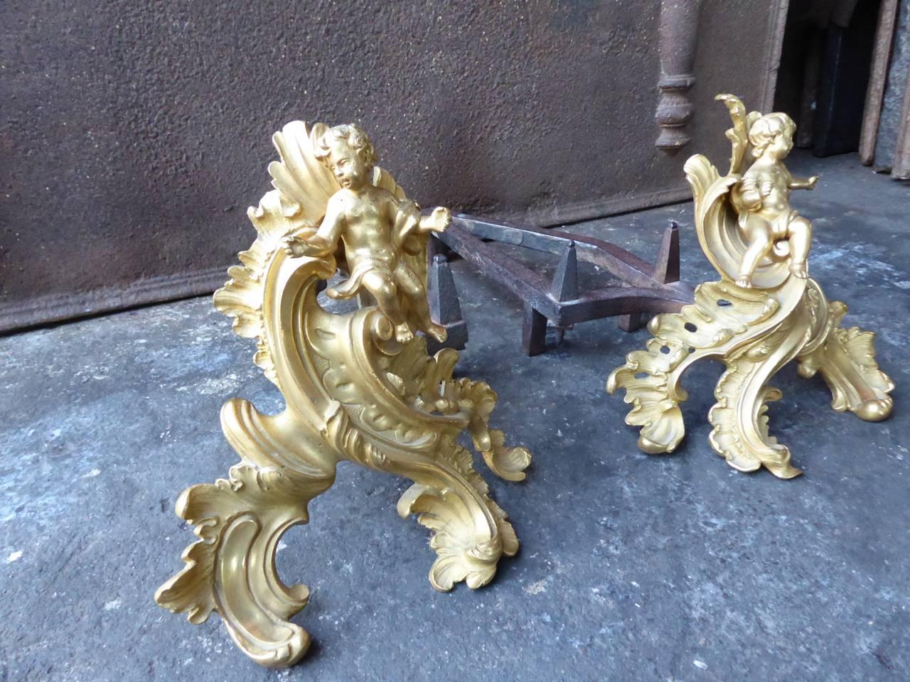 18th Century French Ormolu Louis XV Andirons For Sale 10