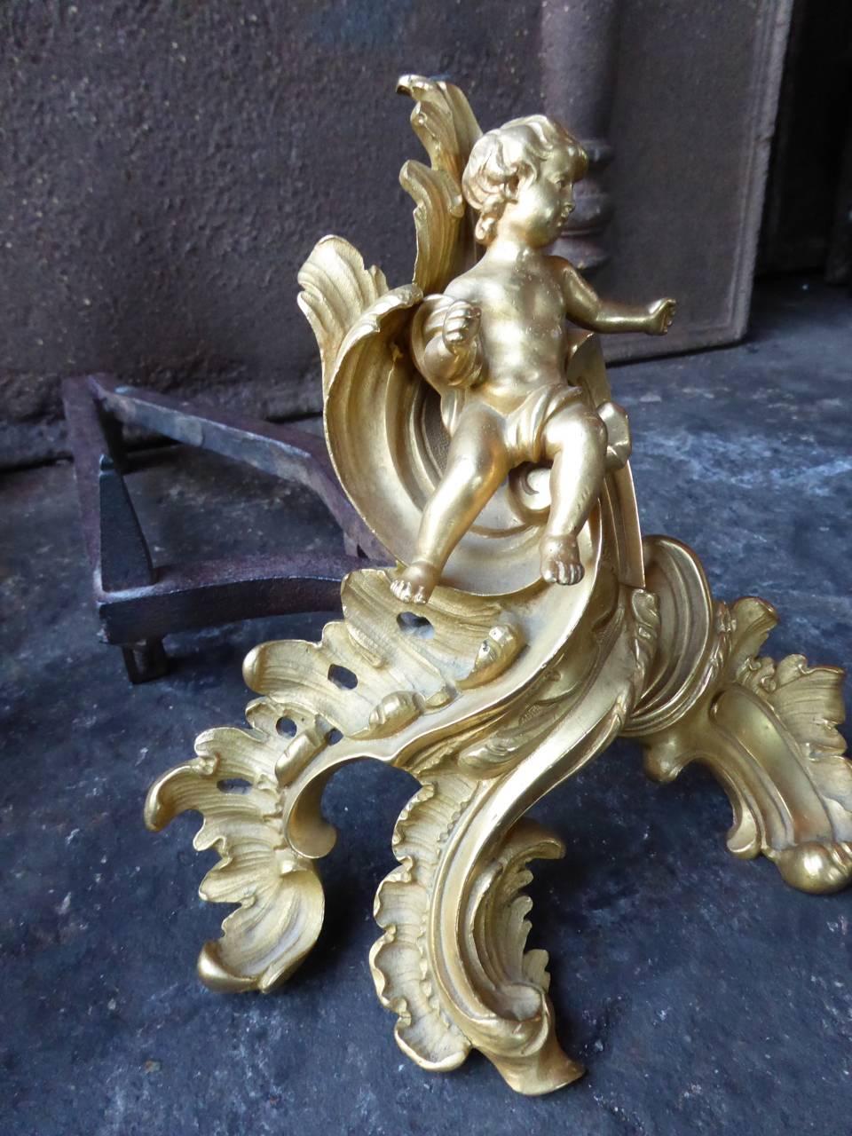 18th Century French Ormolu Louis XV Andirons For Sale 1
