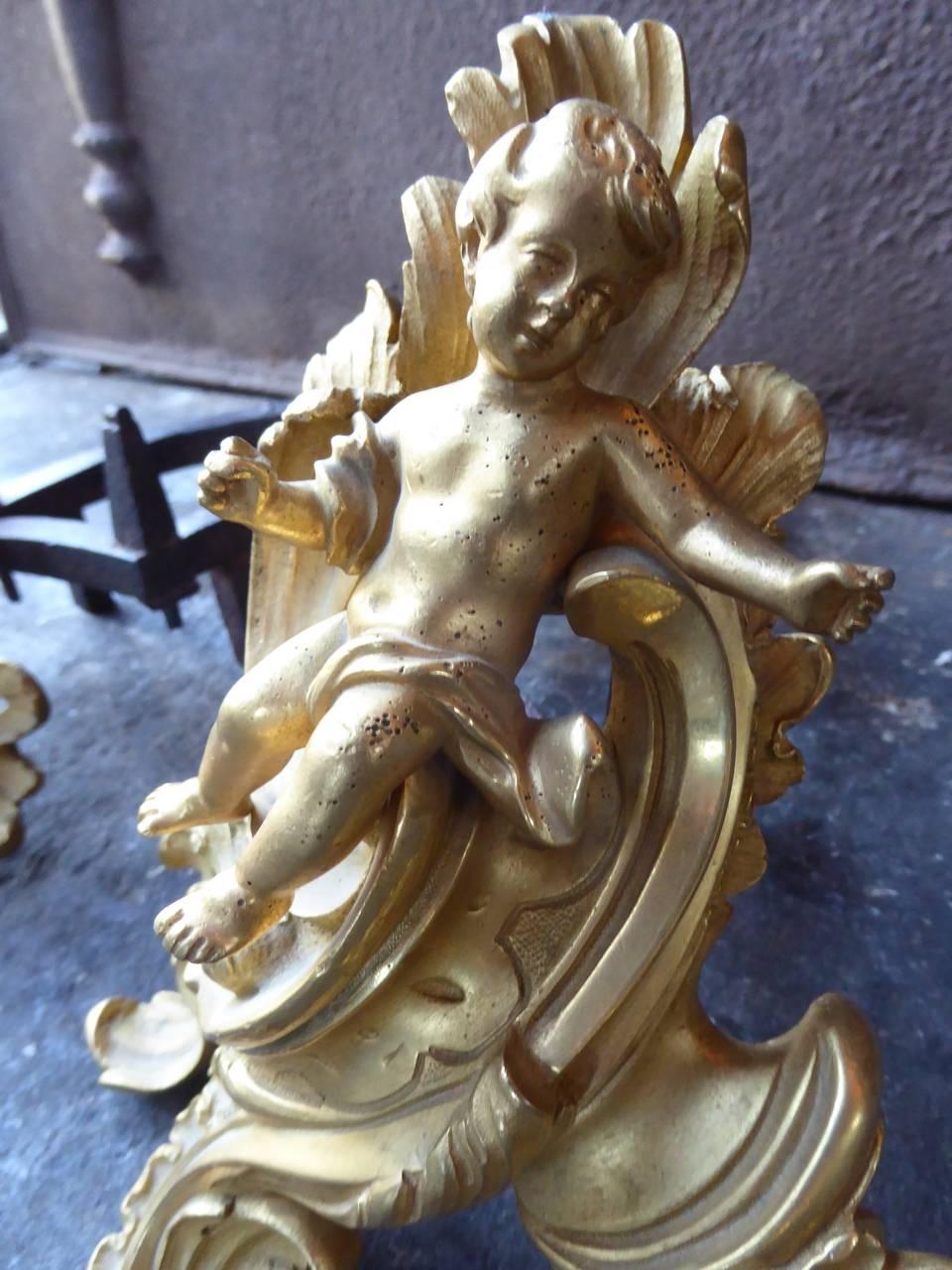 18th Century French Ormolu Louis XV Andirons For Sale 4