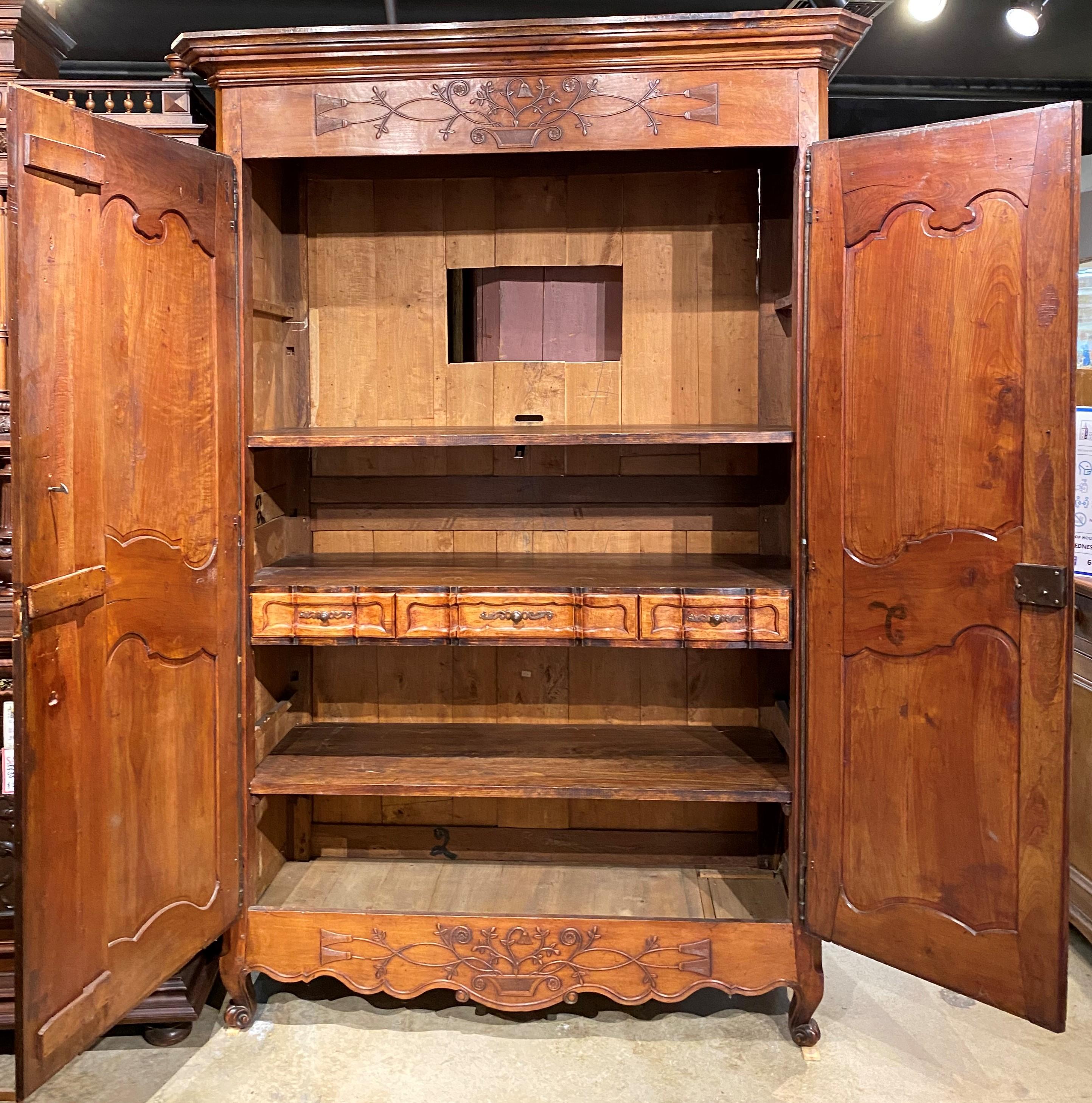 18th Century French Ornately Carved Two-Door Cherrywood Armoire 4