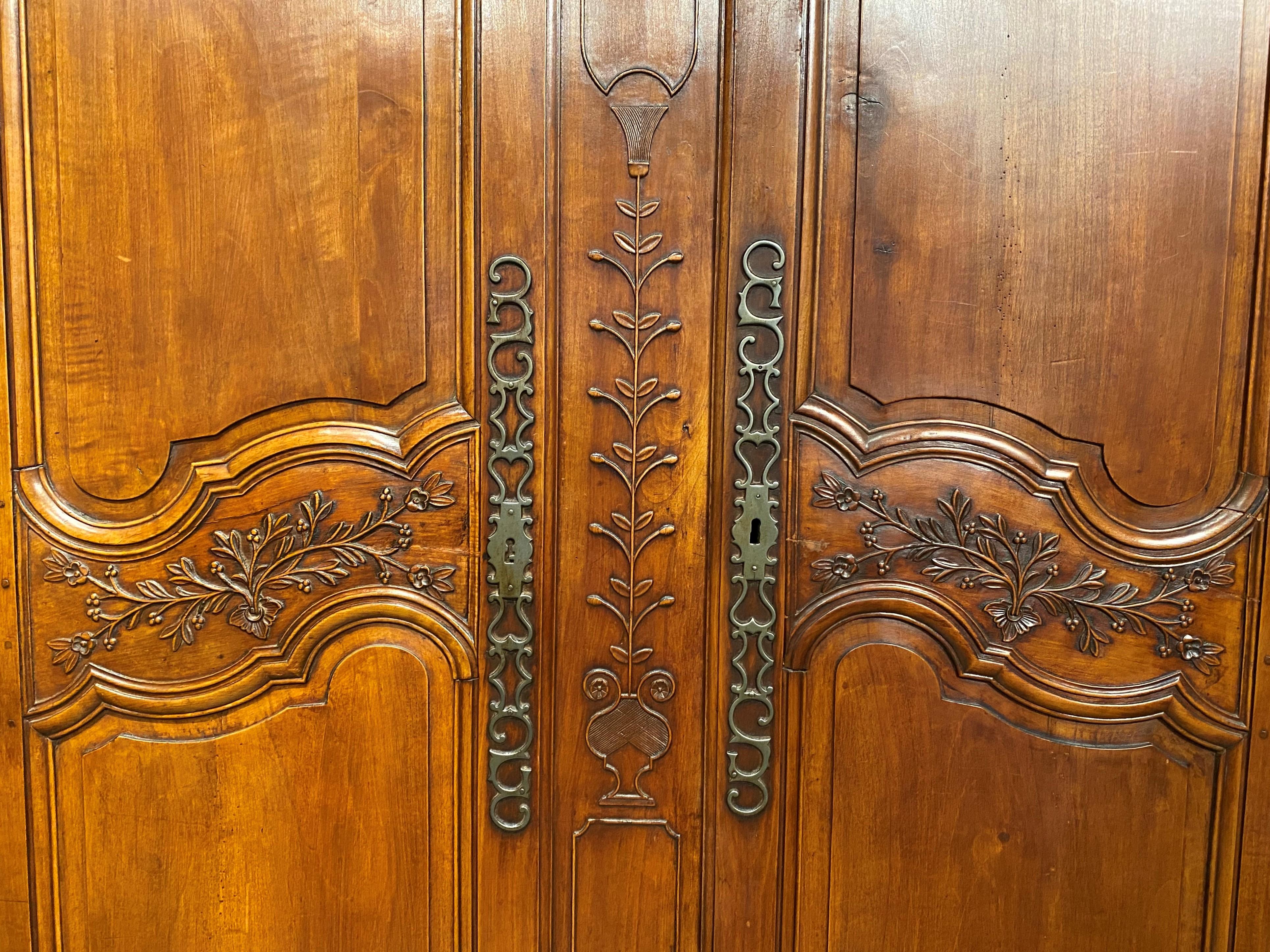 Hand-Carved 18th Century French Ornately Carved Two-Door Cherrywood Armoire