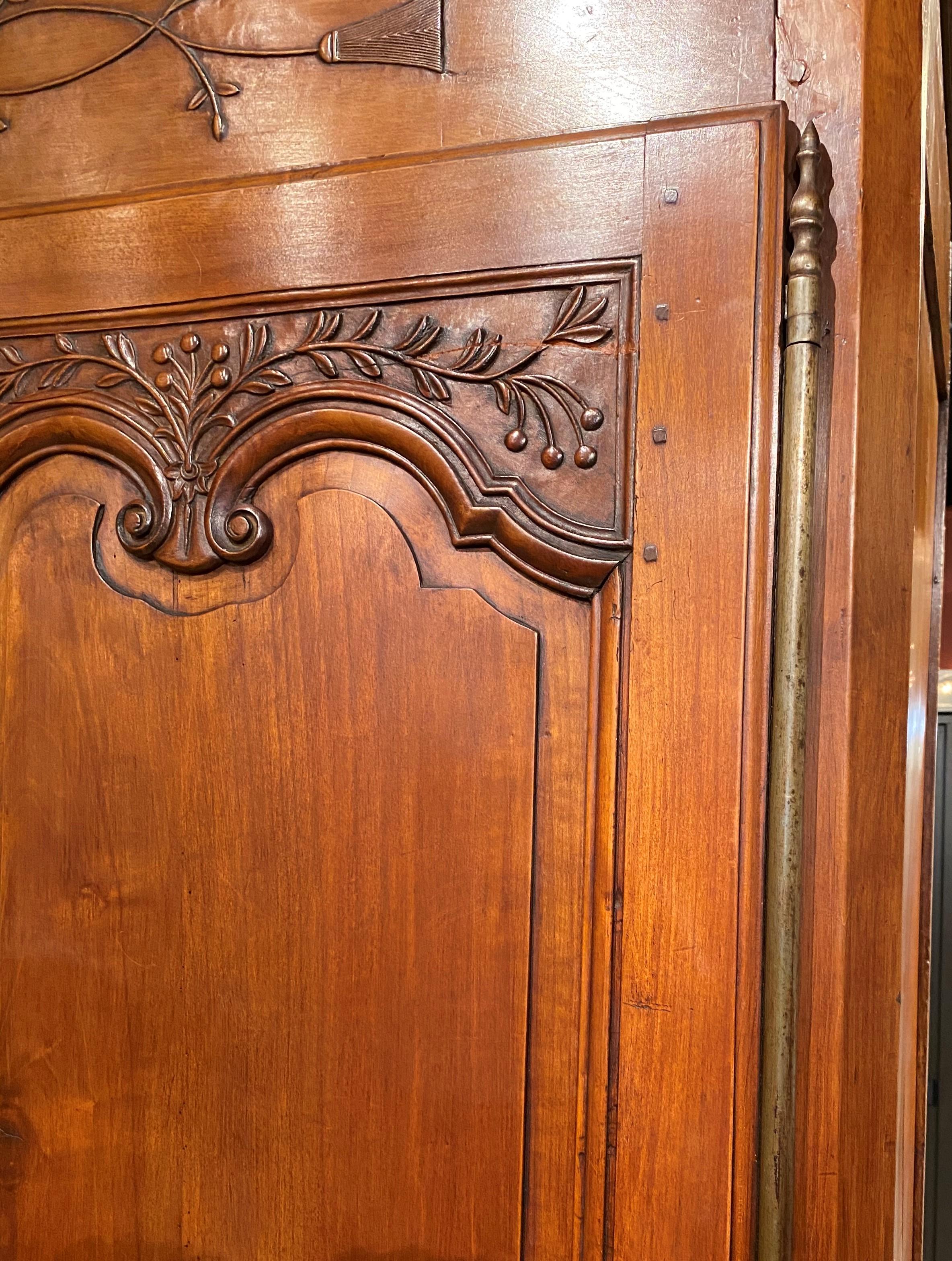 18th Century French Ornately Carved Two-Door Cherrywood Armoire In Good Condition In Milford, NH