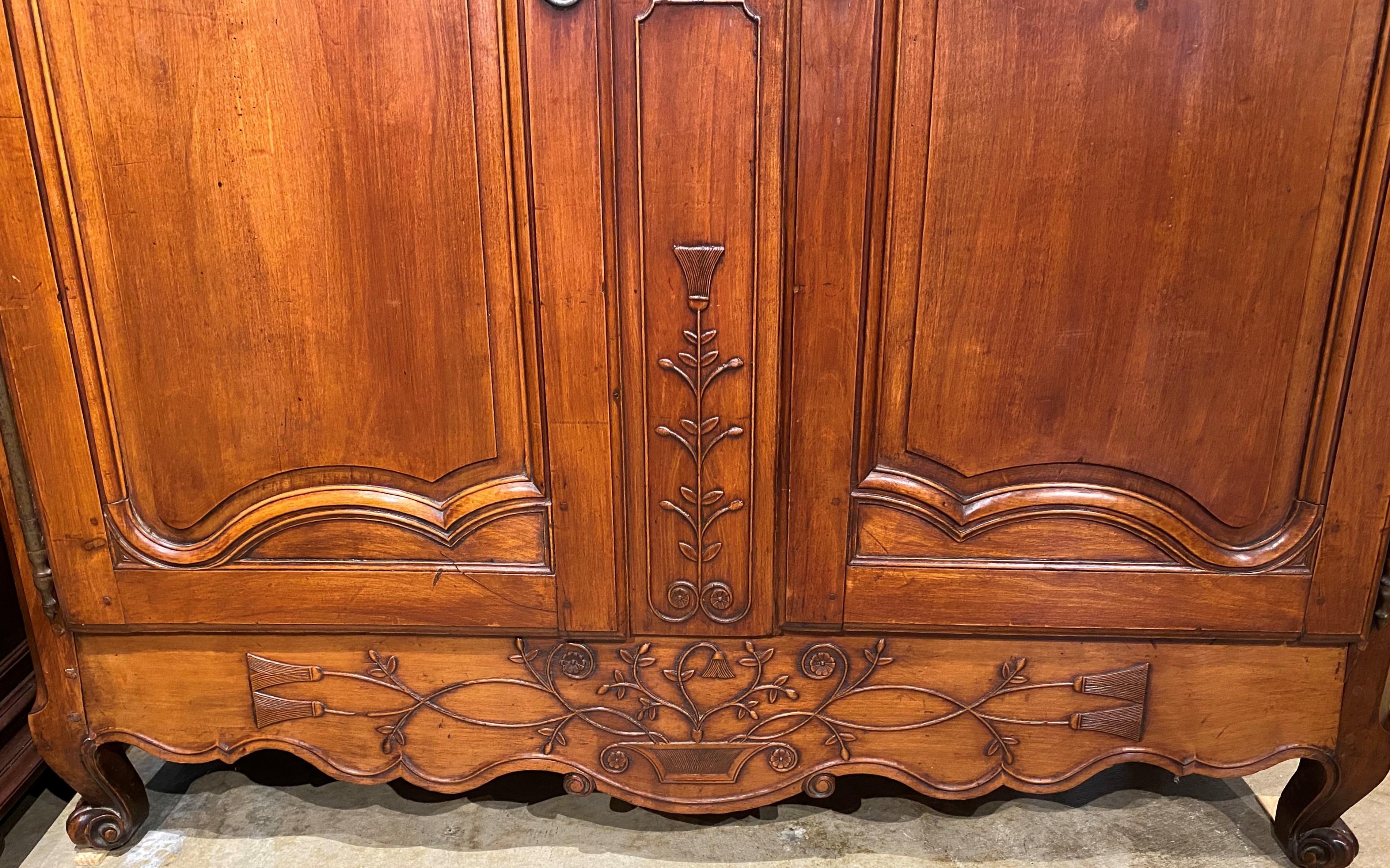 18th Century and Earlier 18th Century French Ornately Carved Two-Door Cherrywood Armoire