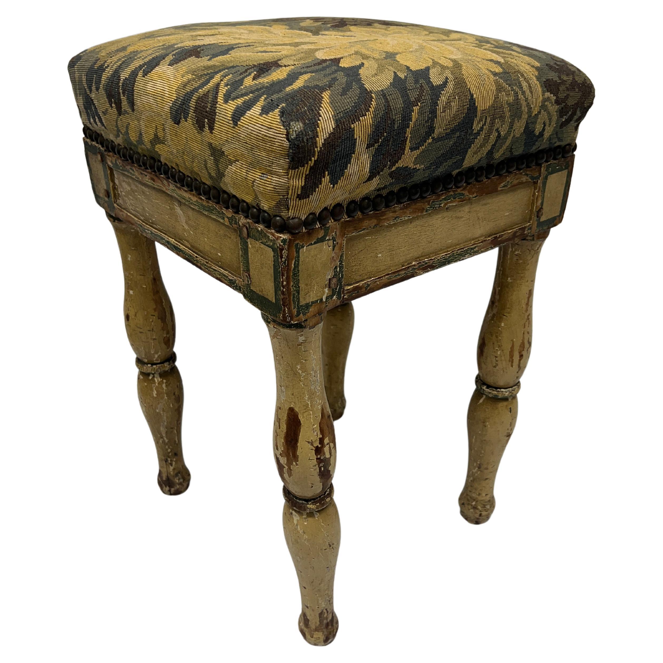18th Century, French Paint Decorated & Tapestry Upholstered High Stool