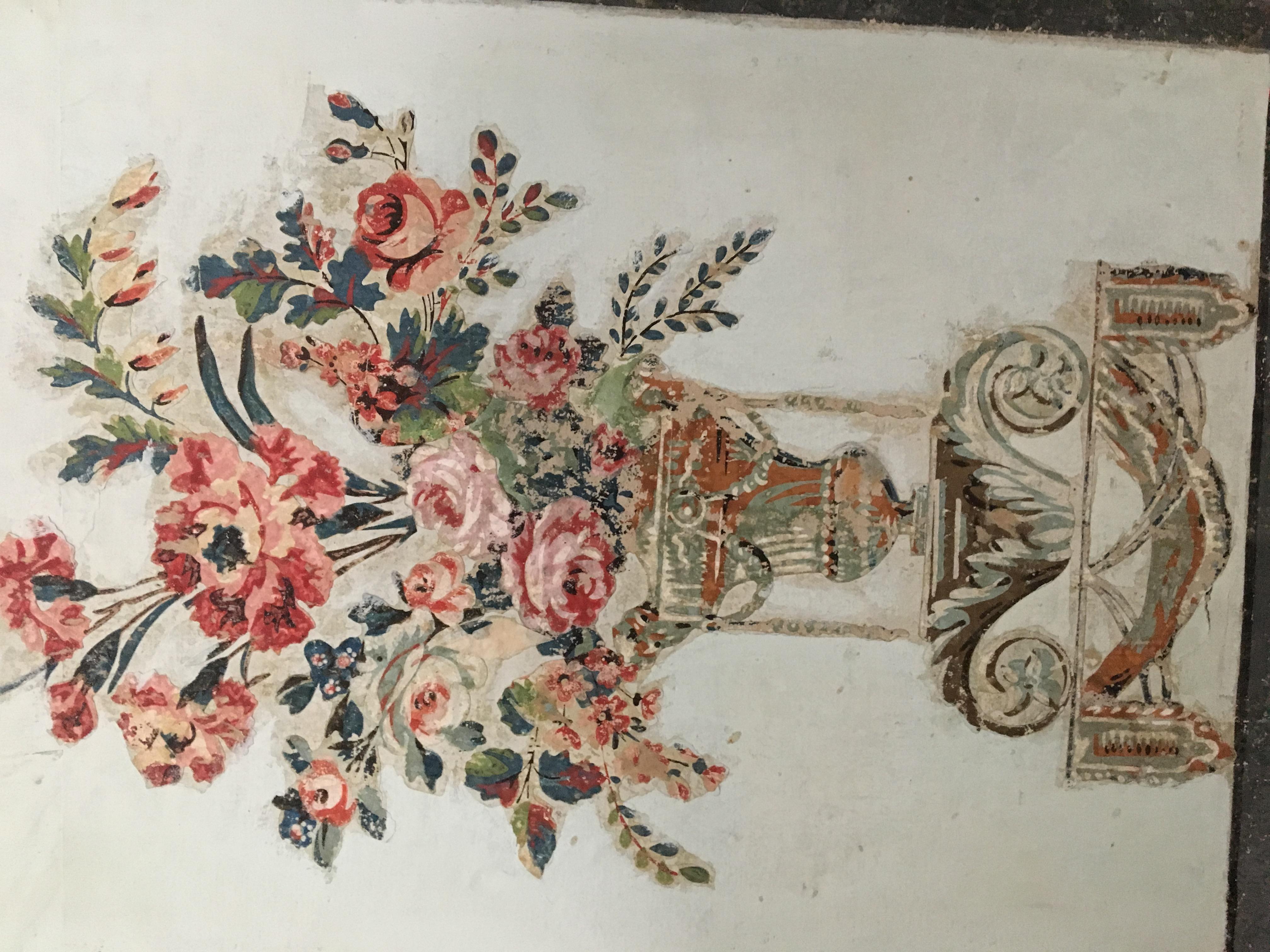 Paper 18th Century French Painted and Decoupage Screen