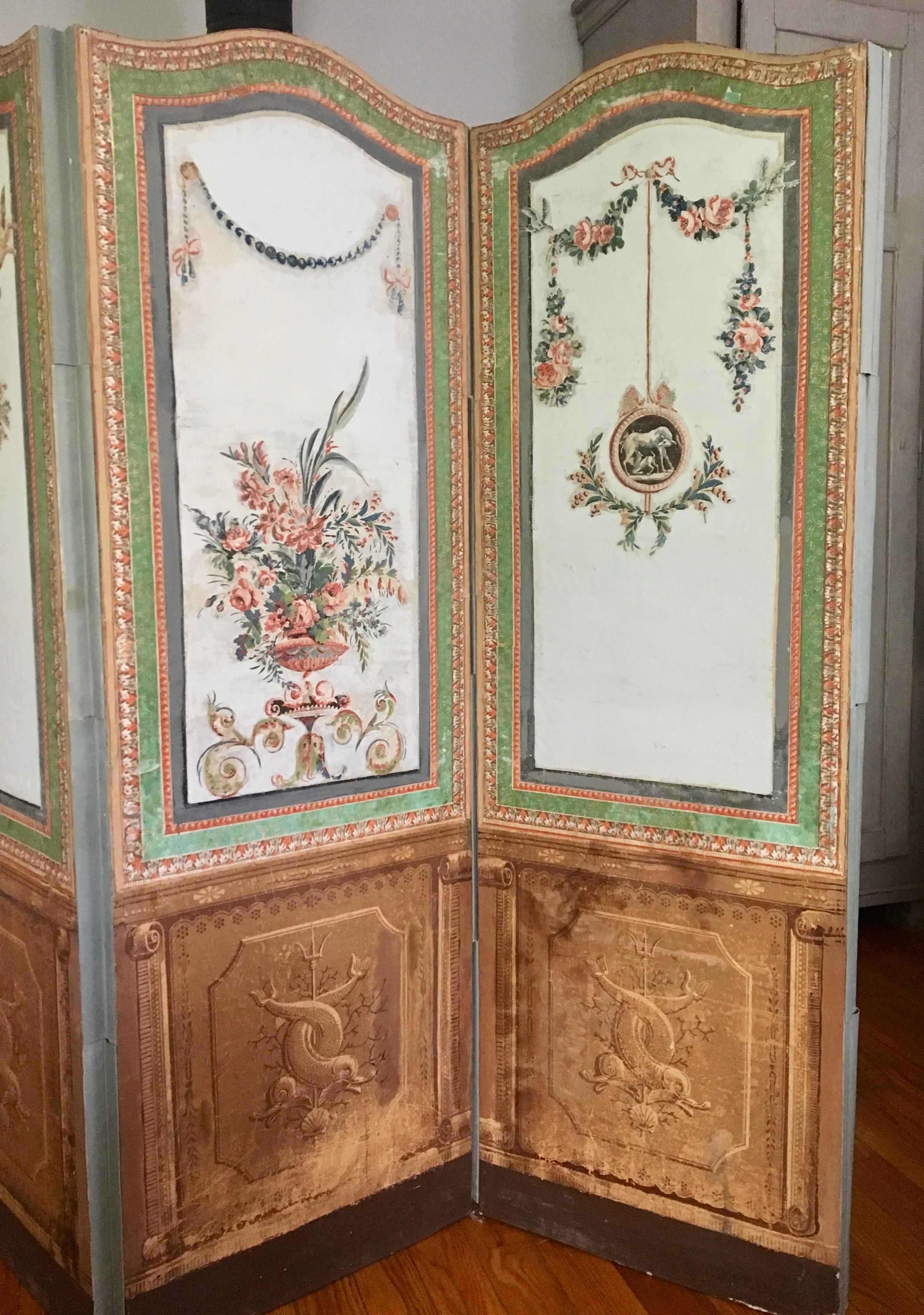 18th Century French Painted and Decoupage Screen 3