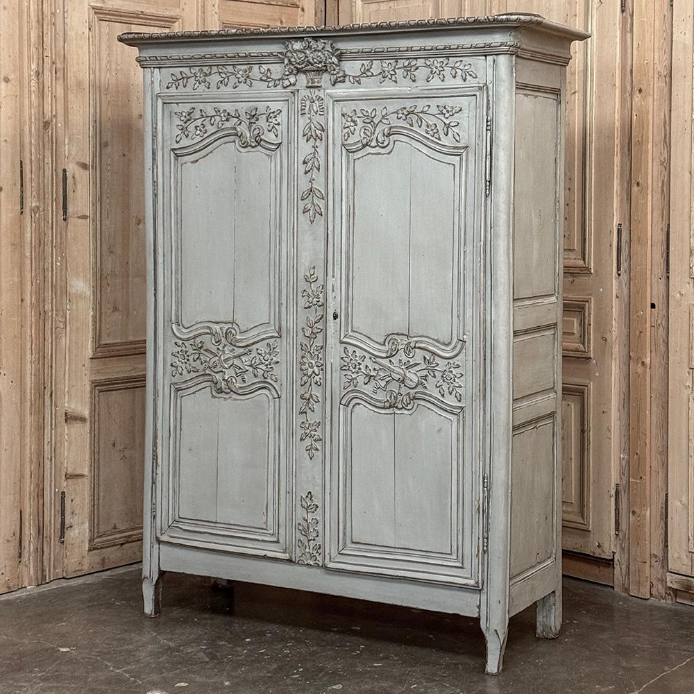 18th Century French Painted Armoire from Normandie is a splendid example of rural craftsmanship with the signature style and flair developed in the fabled region, executed in seasoned old-growth indigenous oak to last for centuries!  The tailored