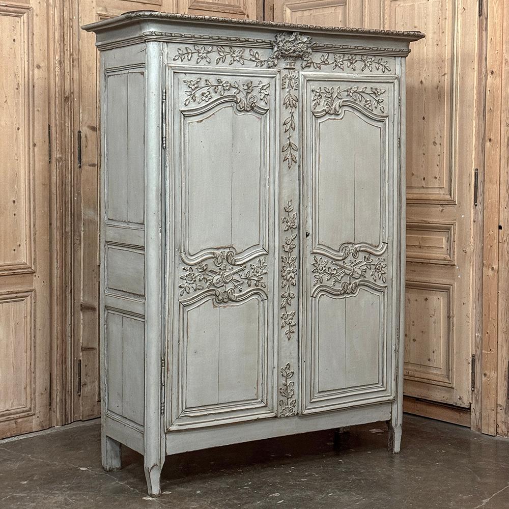 Country 18th Century French Painted Armoire from Normandie For Sale