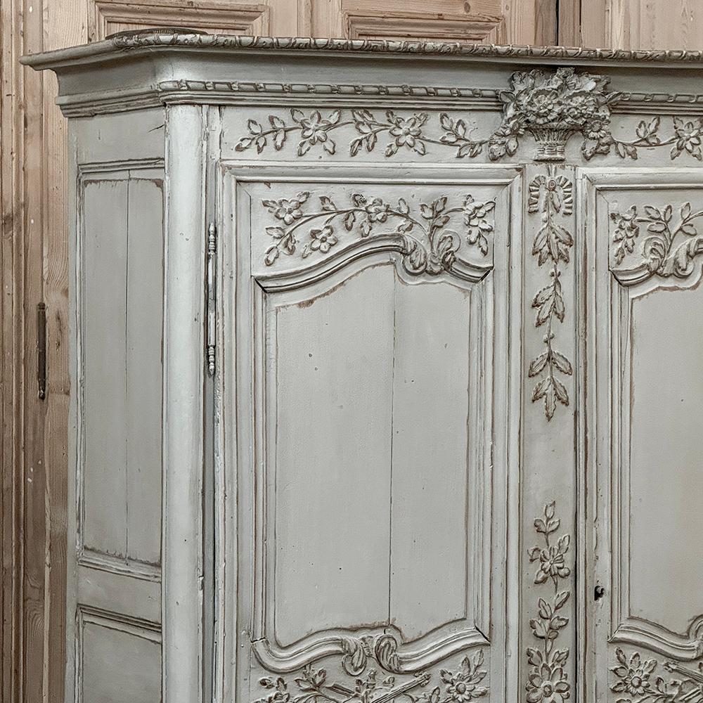 Hand-Carved 18th Century French Painted Armoire from Normandie For Sale