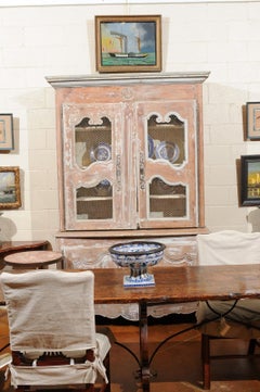 18th Century French Painted Buffet Deux Corps with Wire Mesh Doors