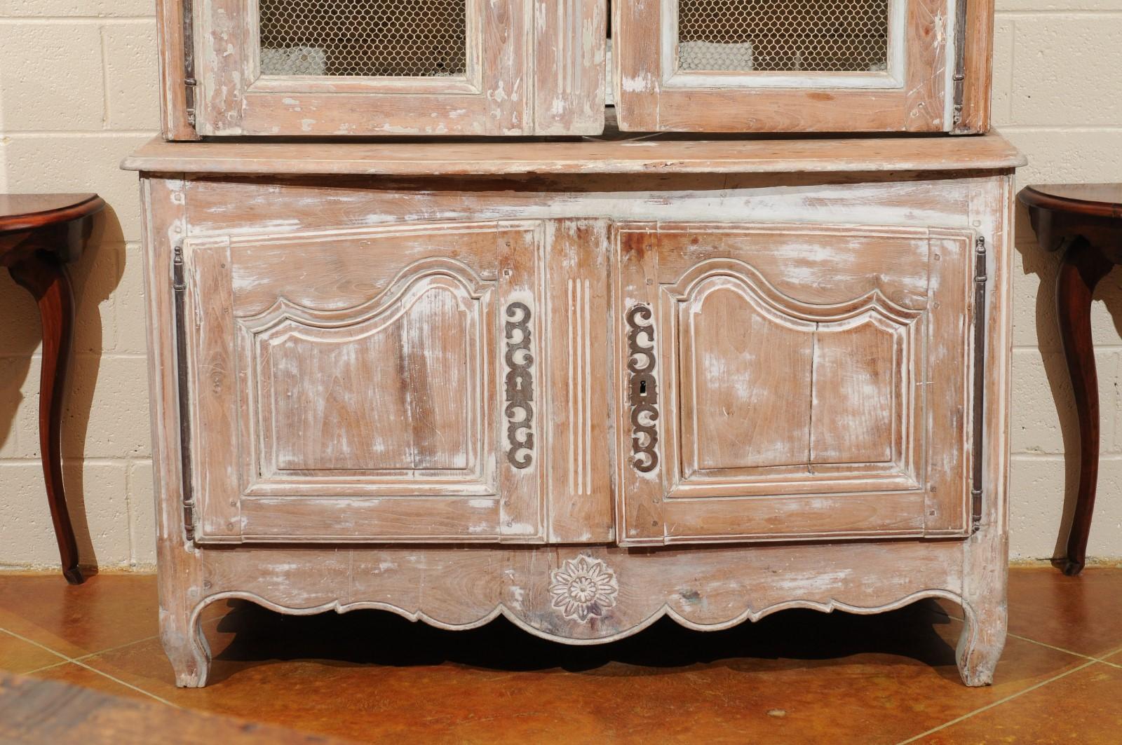 18th Century French Painted Buffet Deux Corps with Wire Mesh Doors For Sale 1