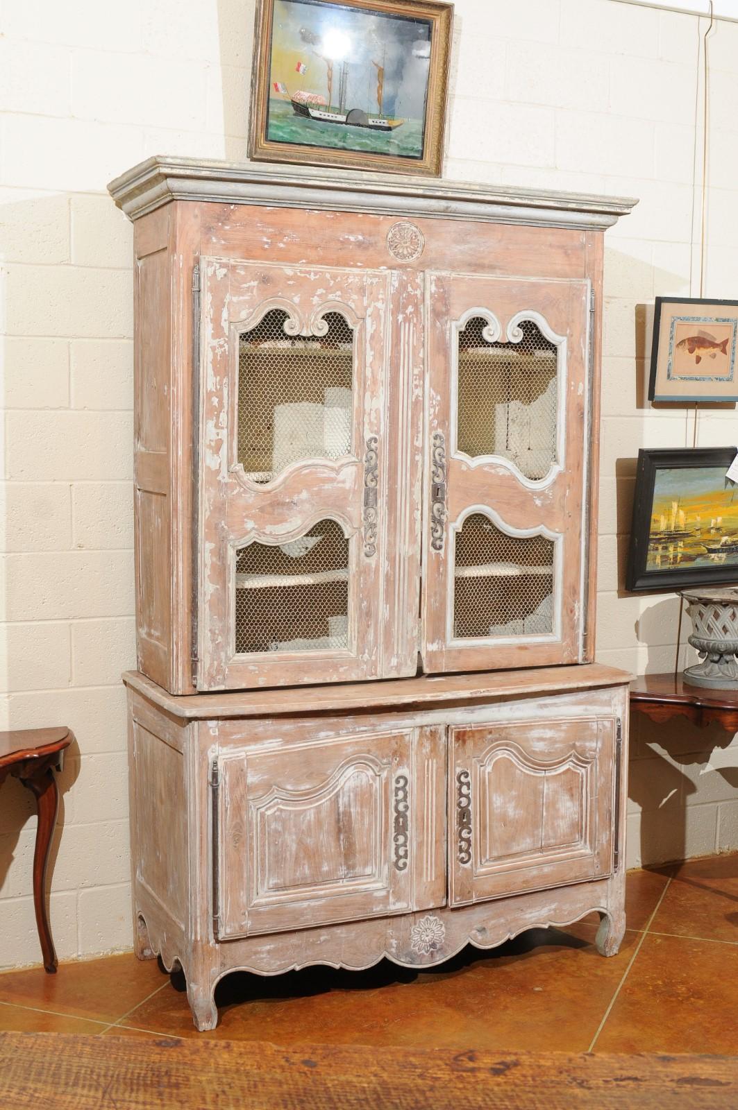 18th Century French Painted Buffet Deux Corps with Wire Mesh Doors For Sale 3