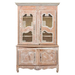 Buffet français du 18ème siècle peint en deux corps avec portes en maille de fil métallique