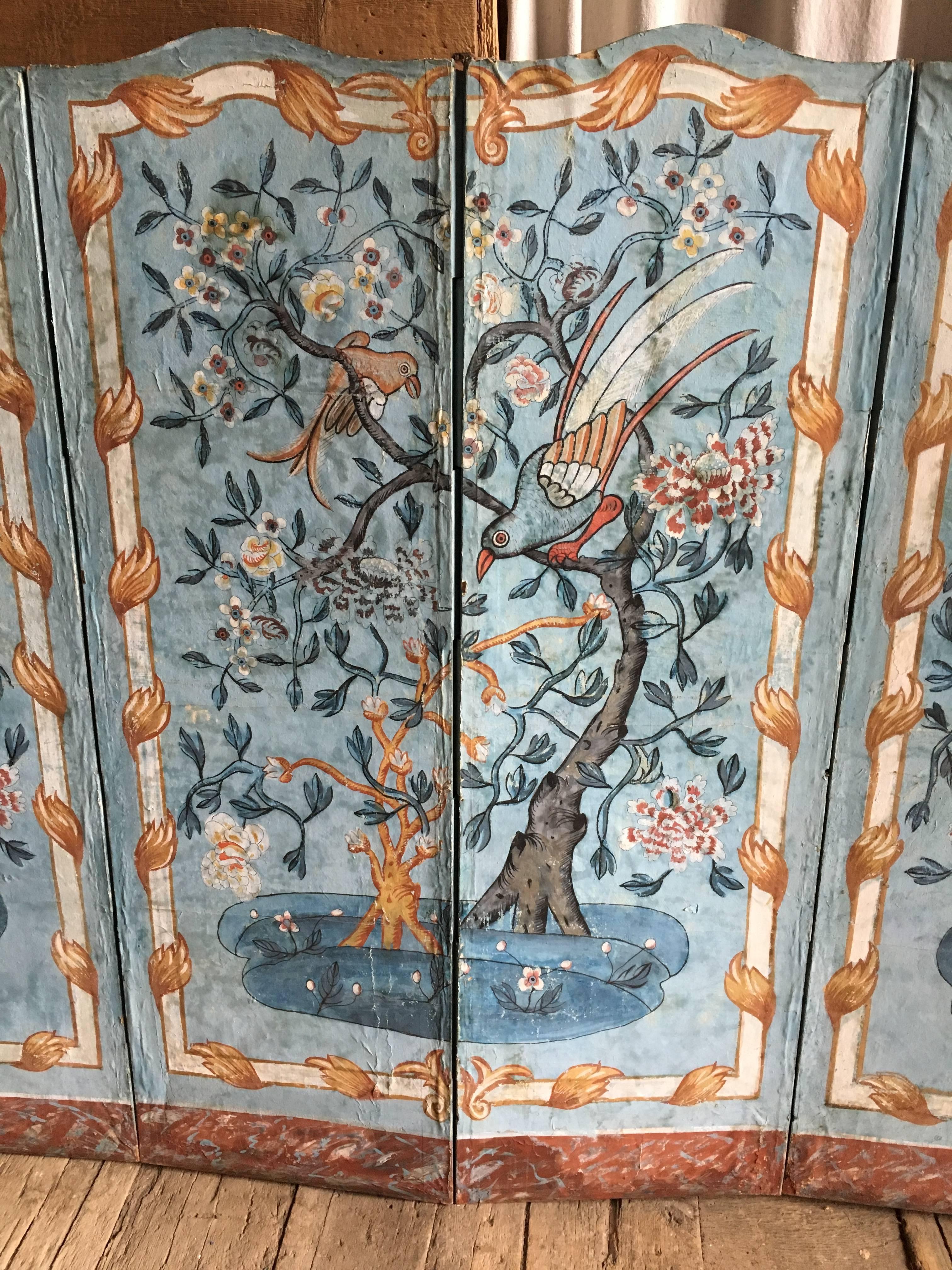 Hand-Painted 18th Century French Painted Screen