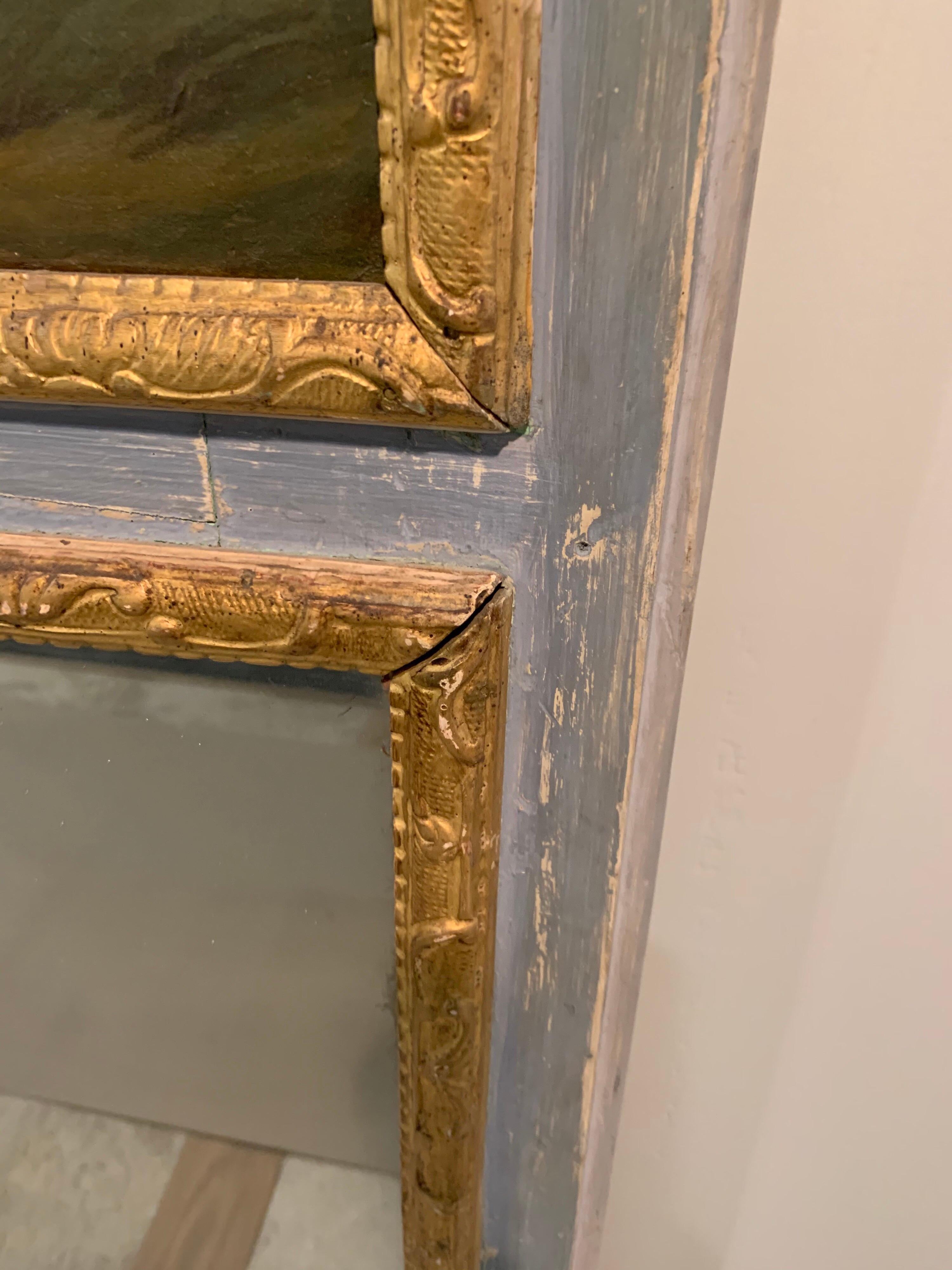 18th Century French Painted Trumeau Mirror 1