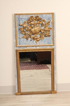 18th Century French Painted Trumeau Mirror with Raised Gilt Carvings